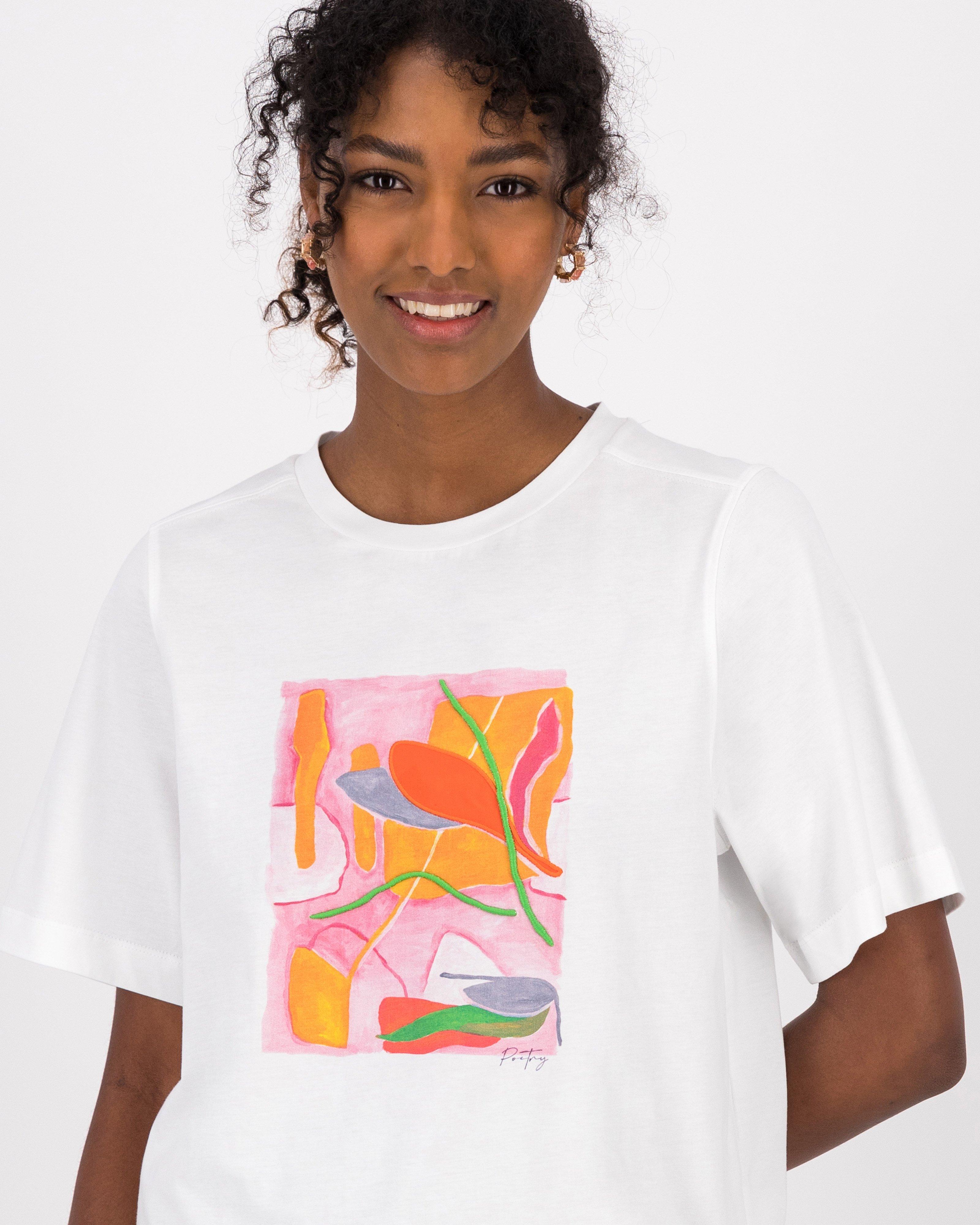 Mia Placement Print T-Shirt -  White