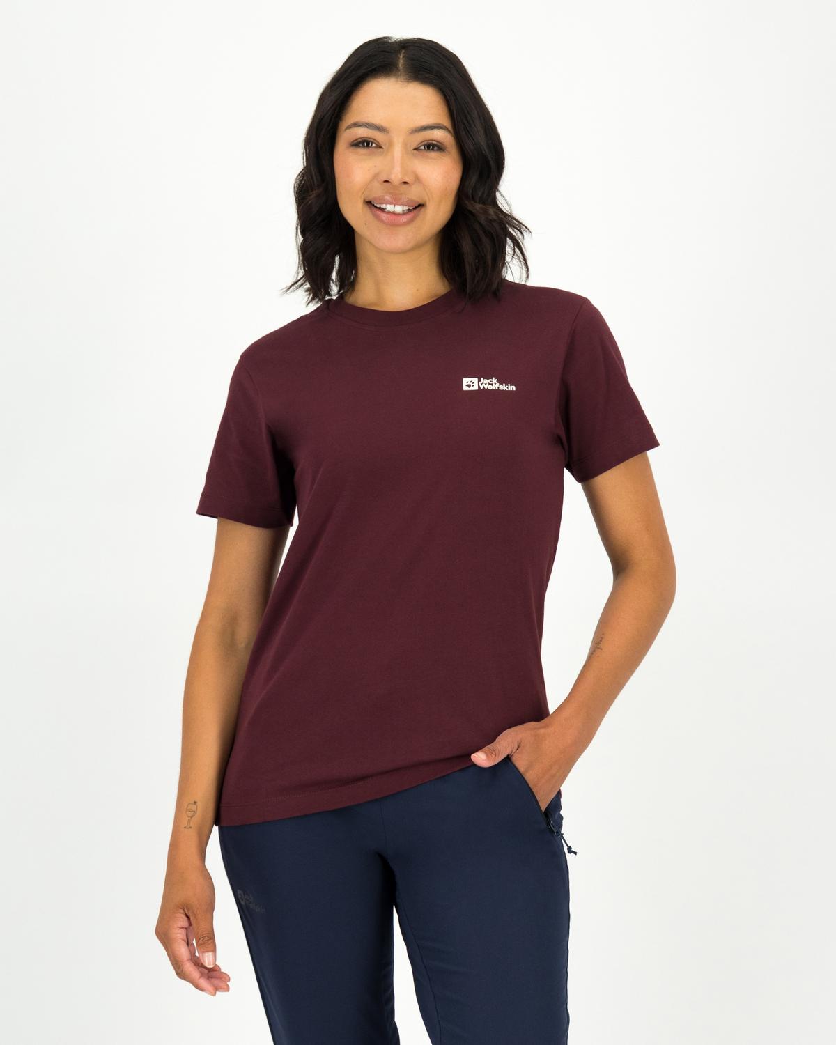 Jack Wolfskin Women’s Essential Slim Fit Cotton T-shirt -  Burgundy