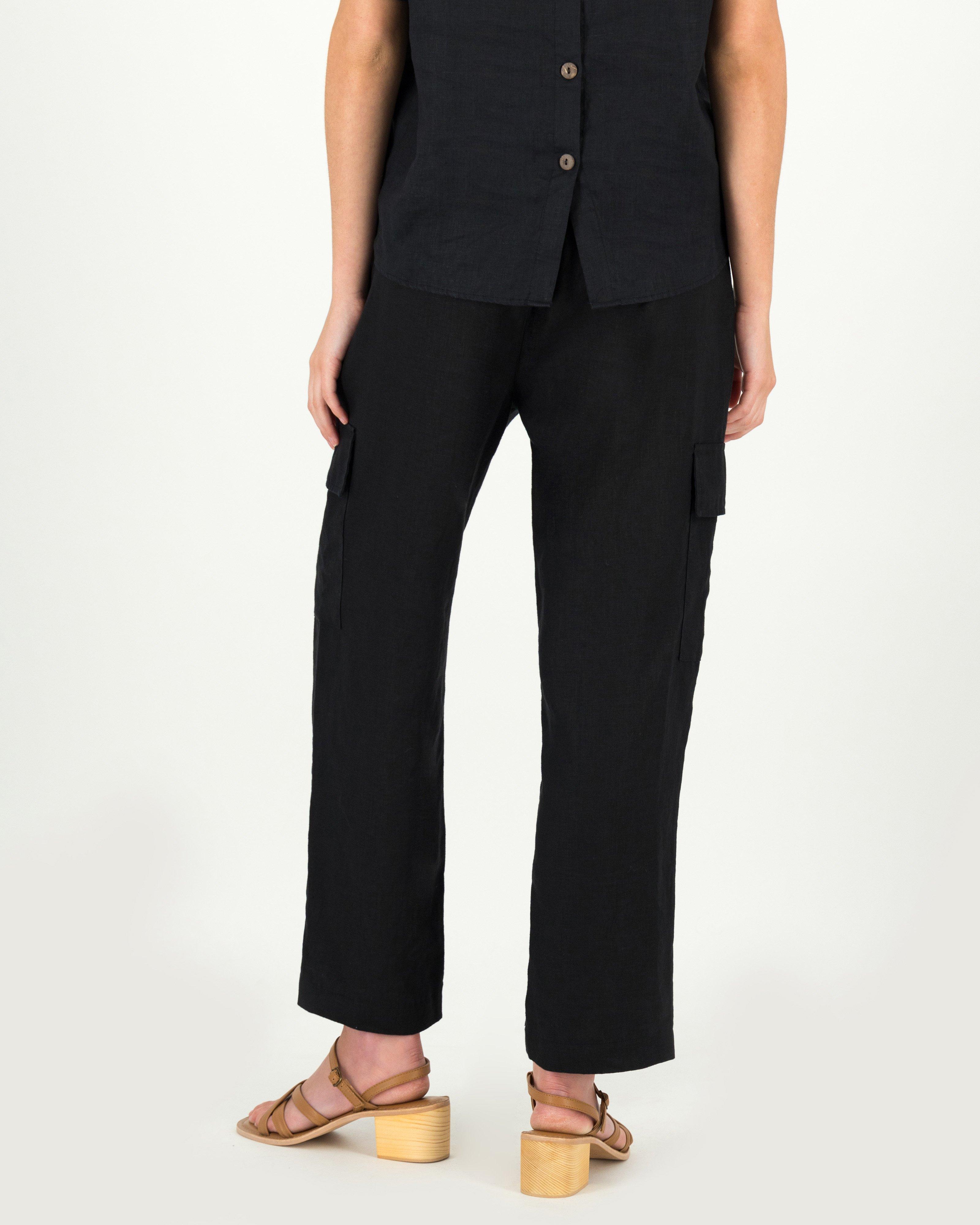 Women's Audrey Linen Utility Pants -  Black