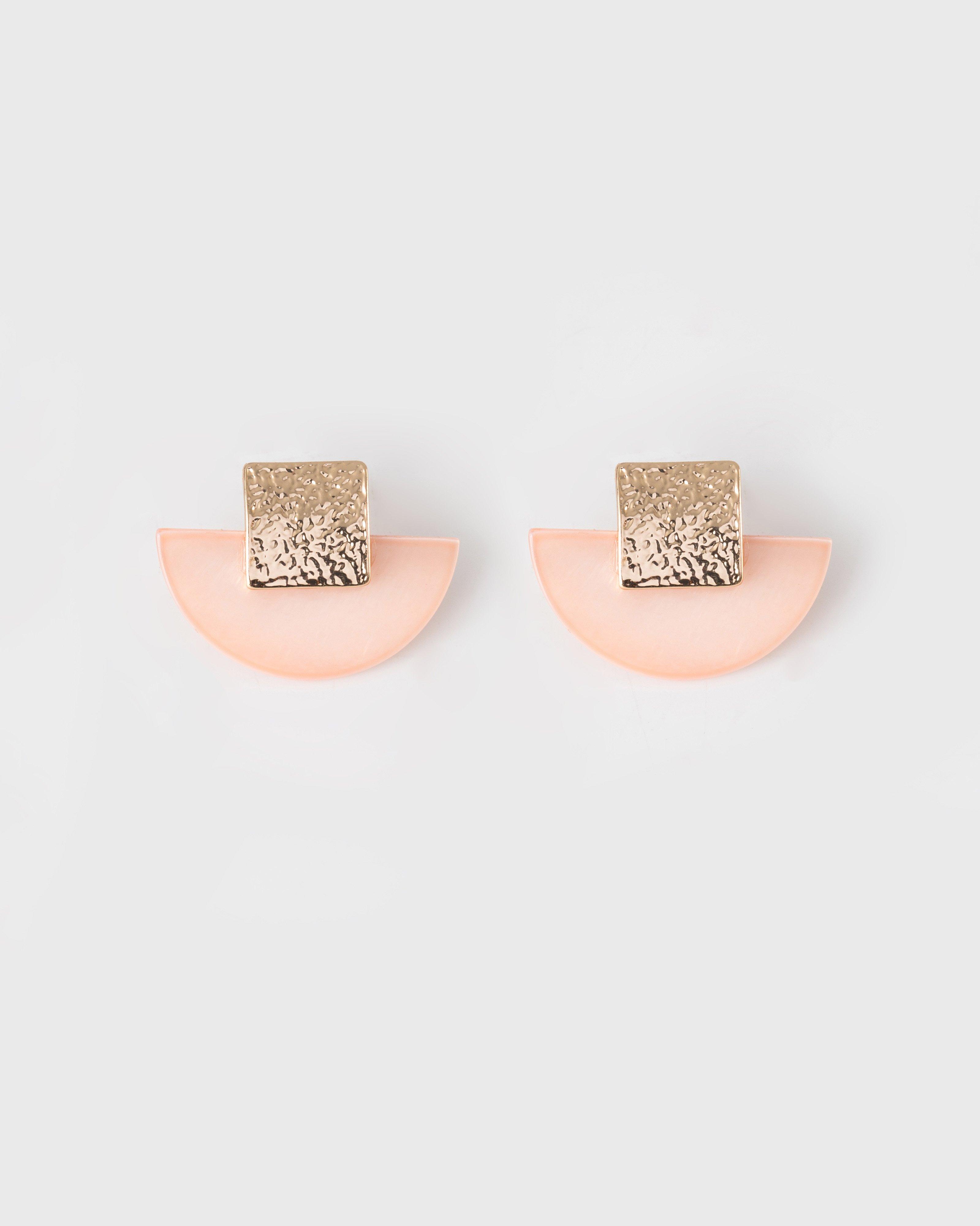 Geo Square & Half Shell Earrings -  Light Pink