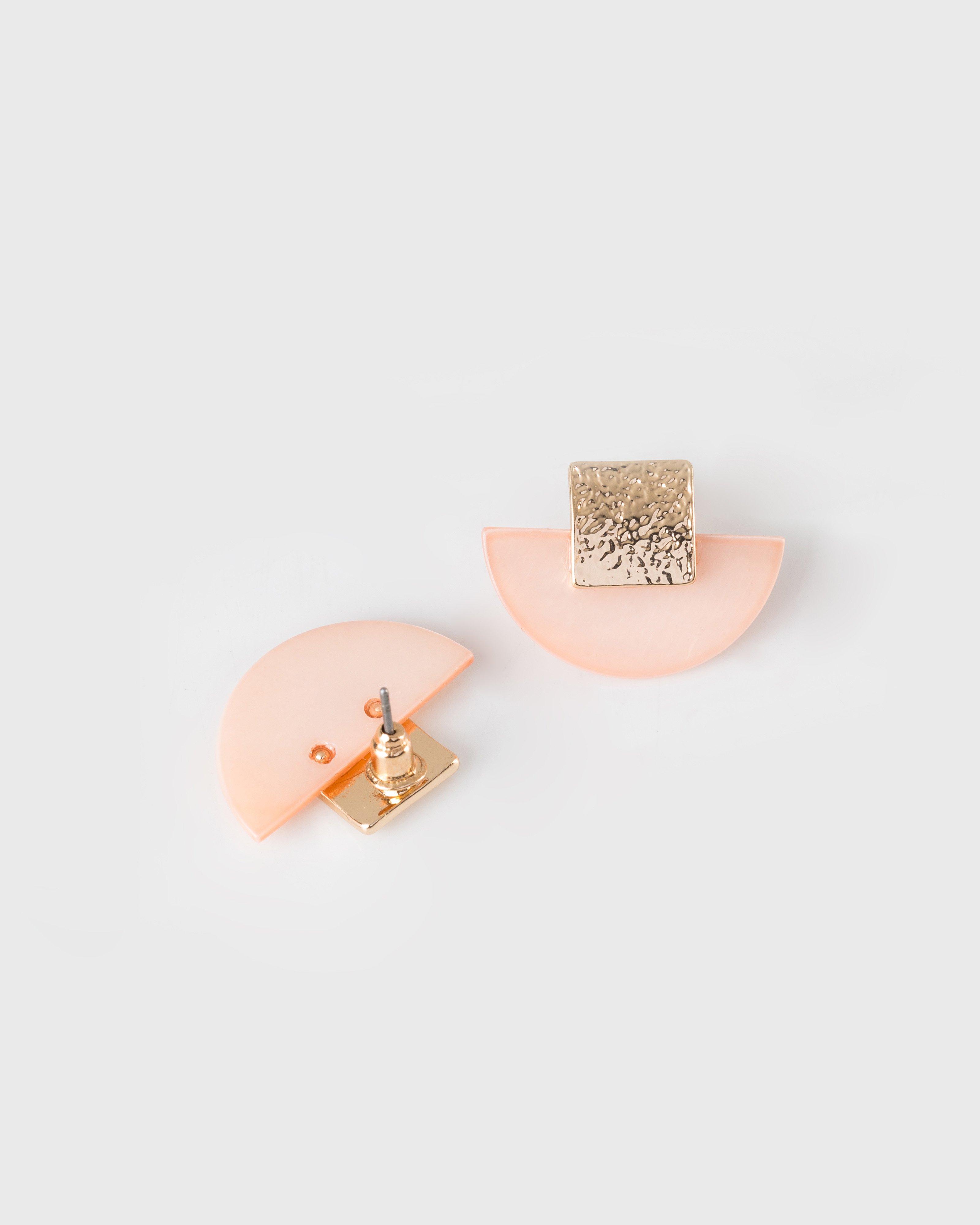 Geo Square & Half Shell Earrings -  Light Pink