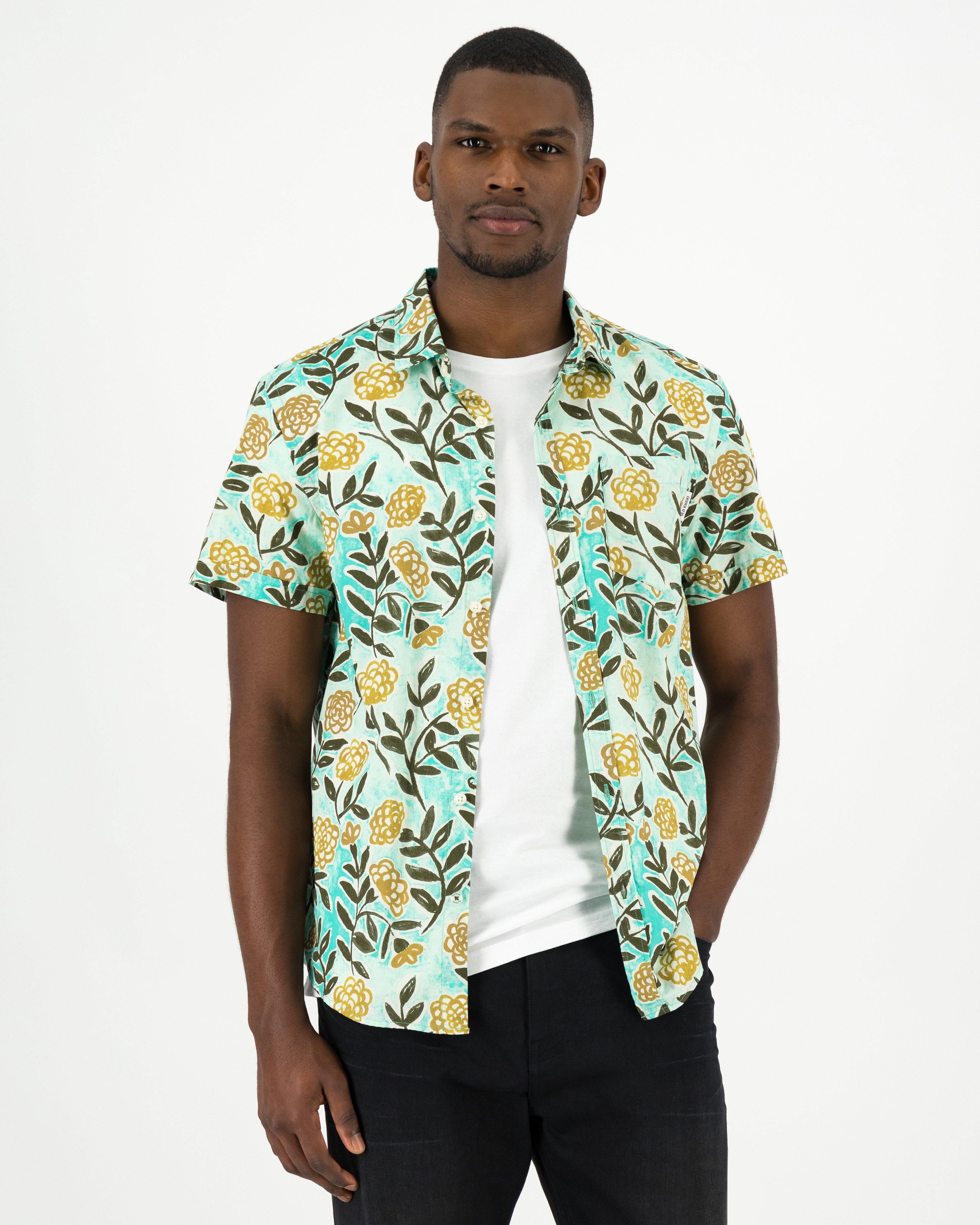 Men's Luther Slim Fit Floral Shirt -  Green