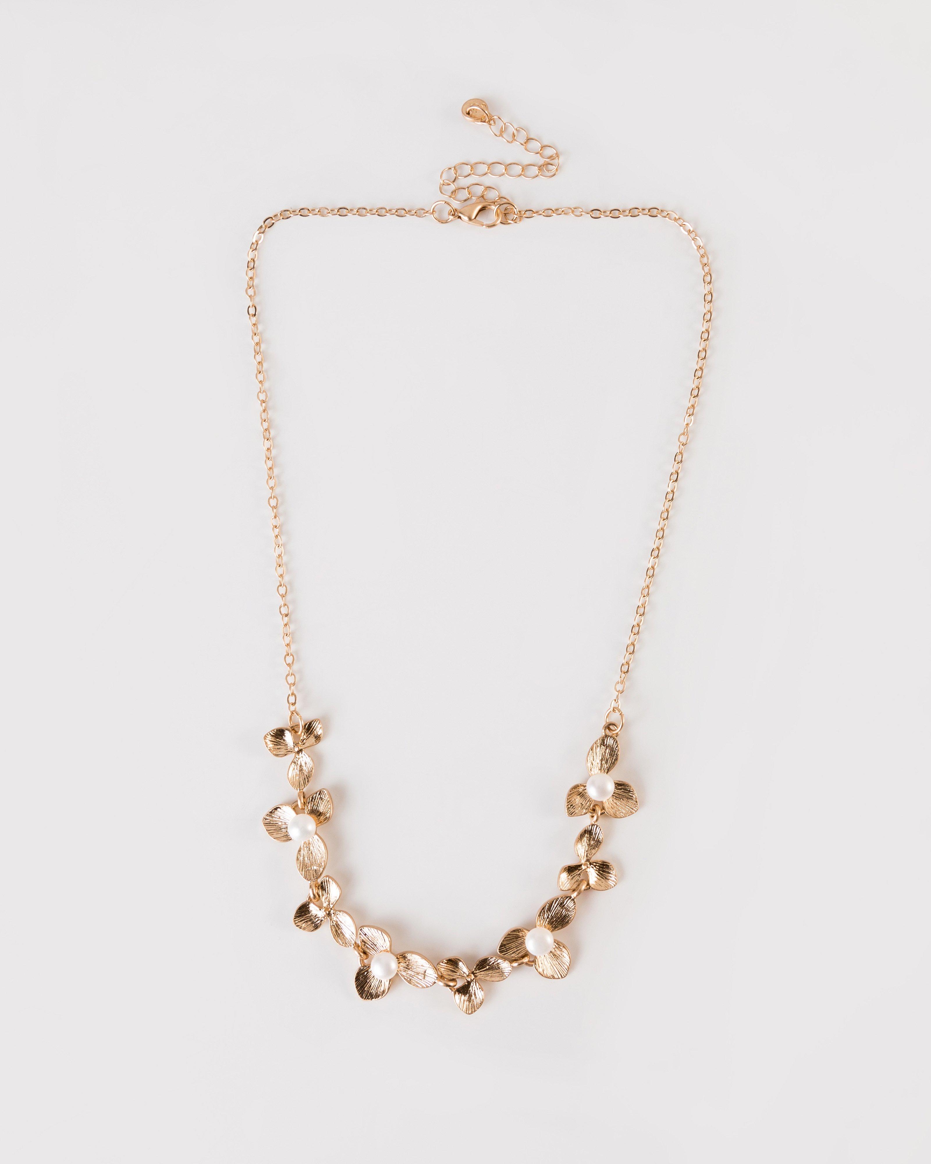 Vintage Floral Cutout Stone Necklace -  Milk