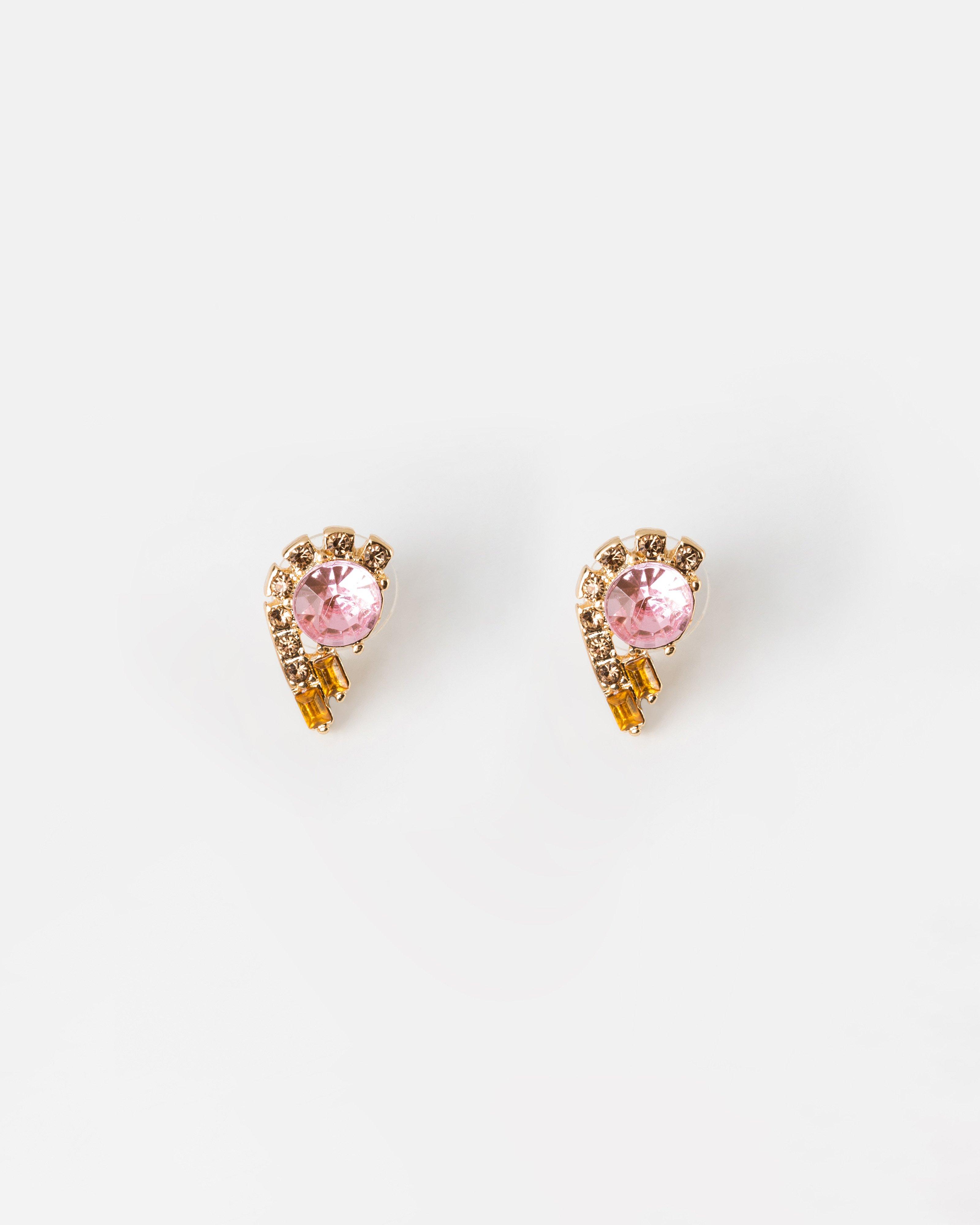 Half-Fan Teardrop Statement Earrings -  Pink