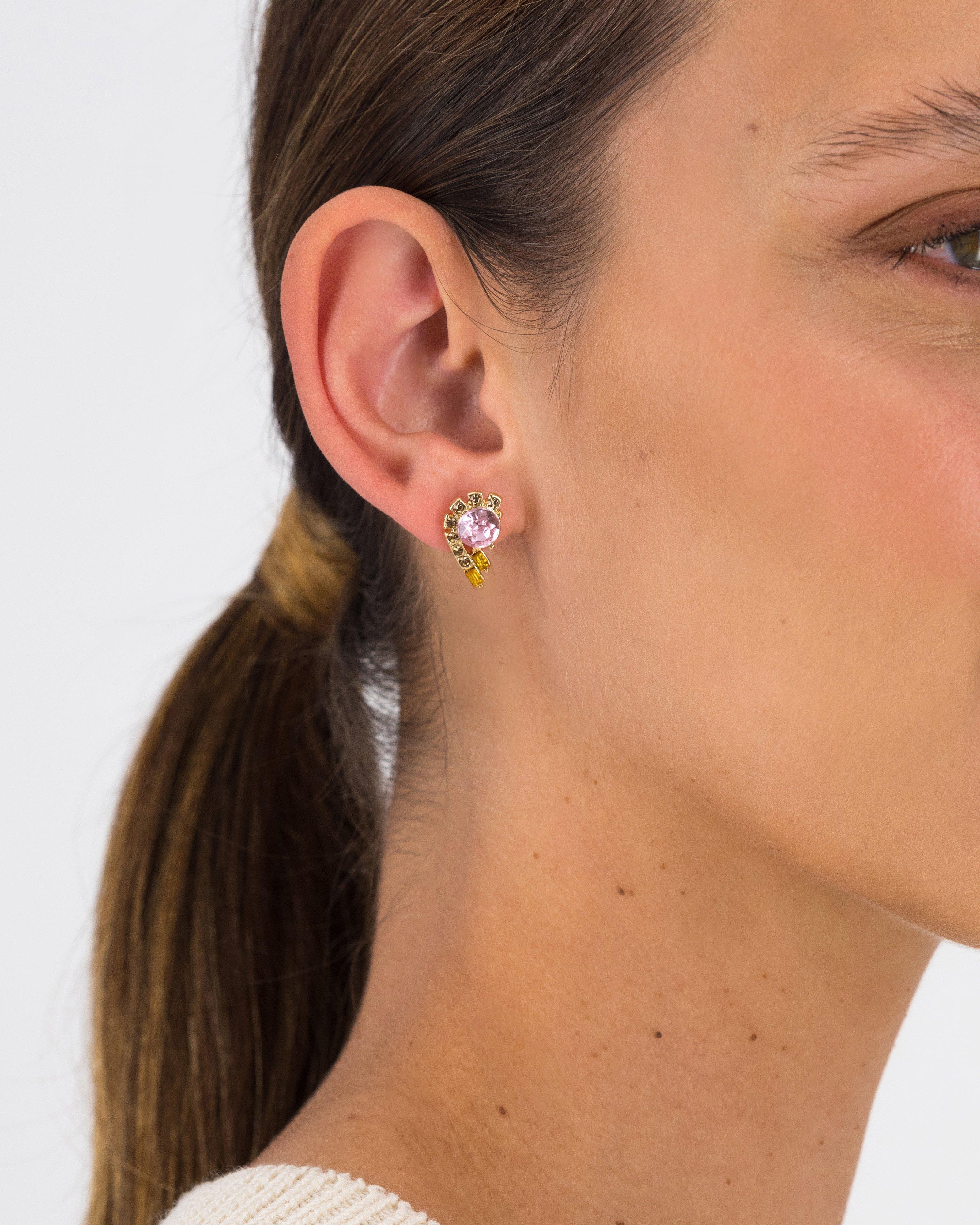 Half-Fan Teardrop Statement Earrings -  Pink