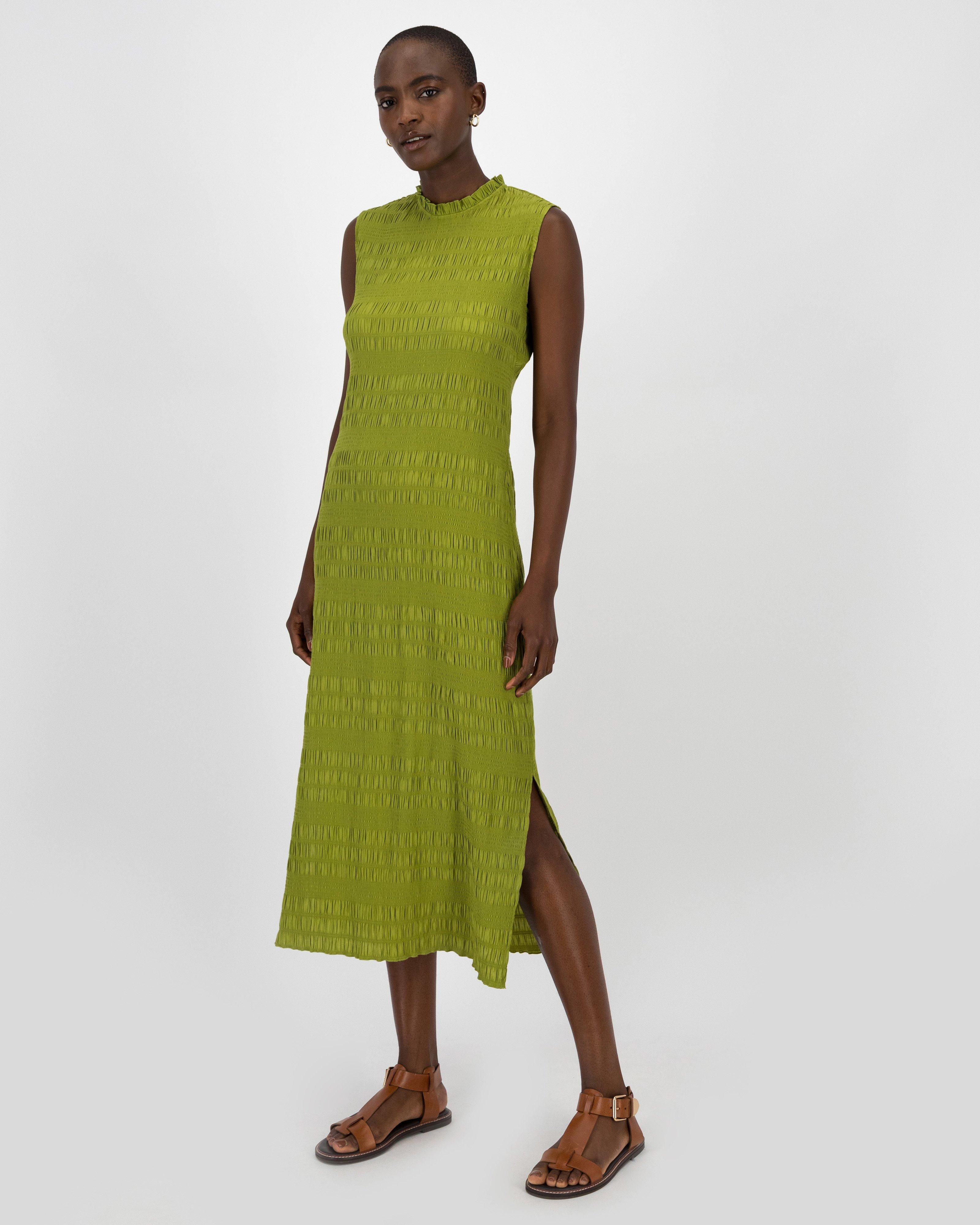 Harper Plisse Dress -  Olive