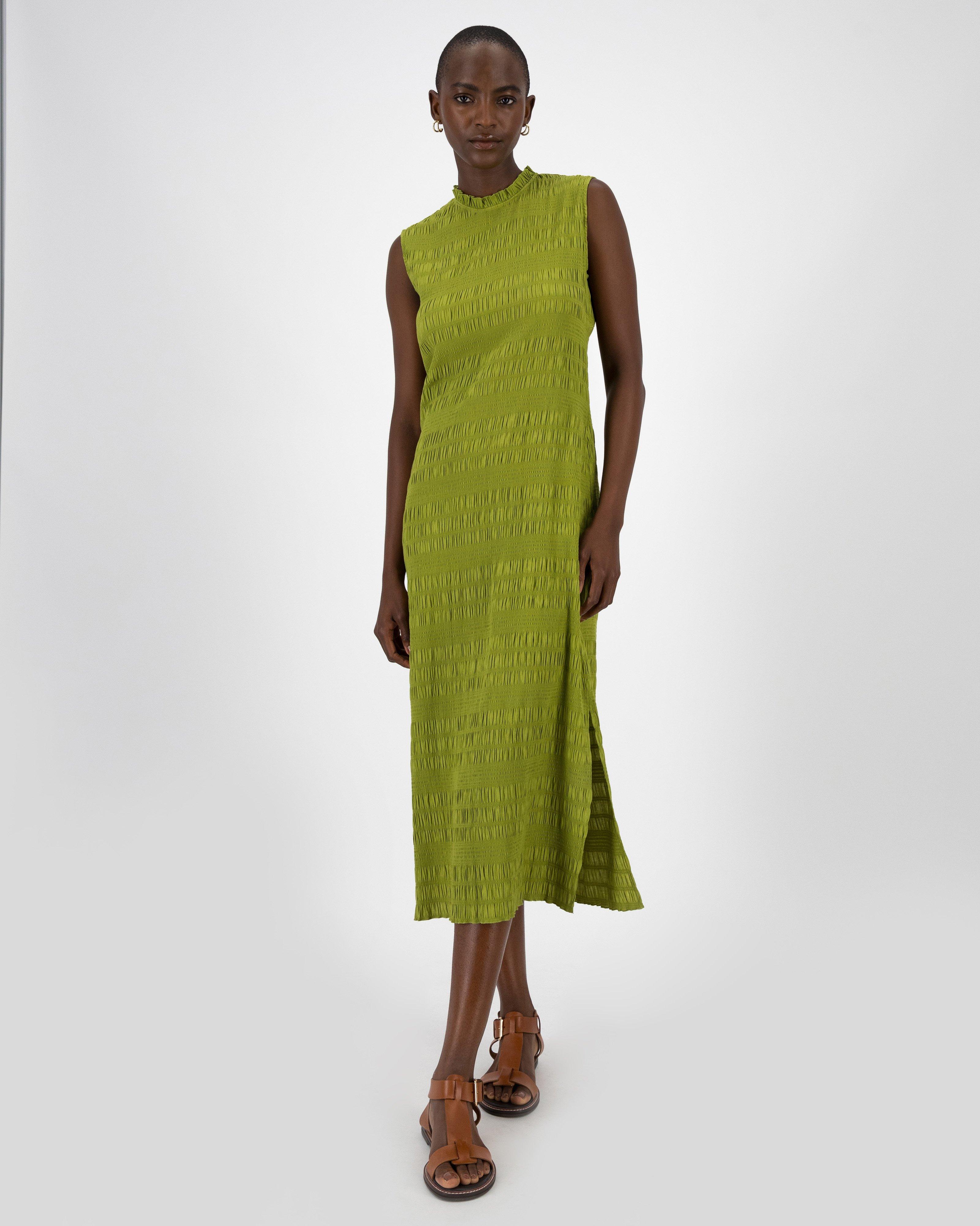 Harper Plisse Dress -  Olive