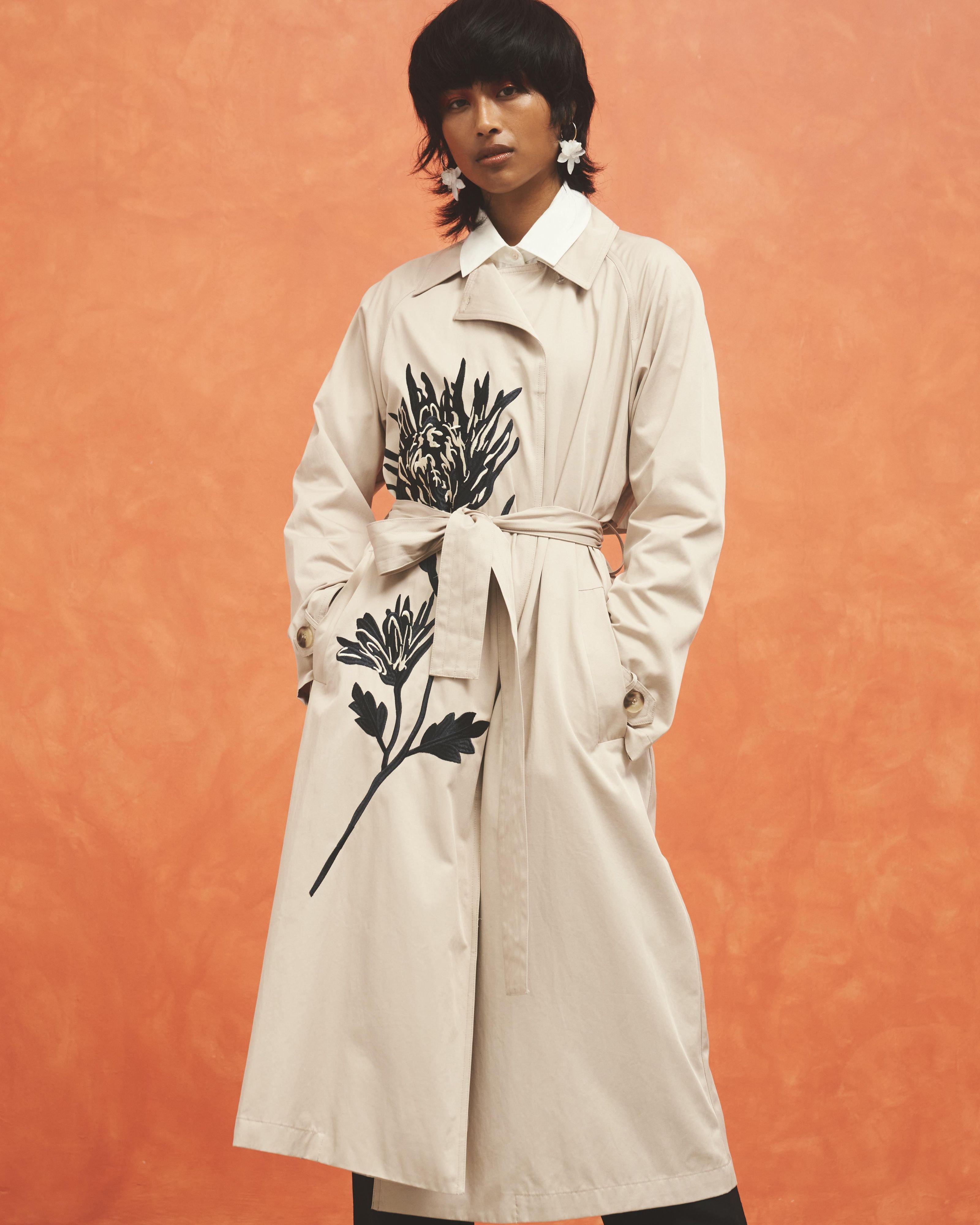 Embroidered trench shop coat women's