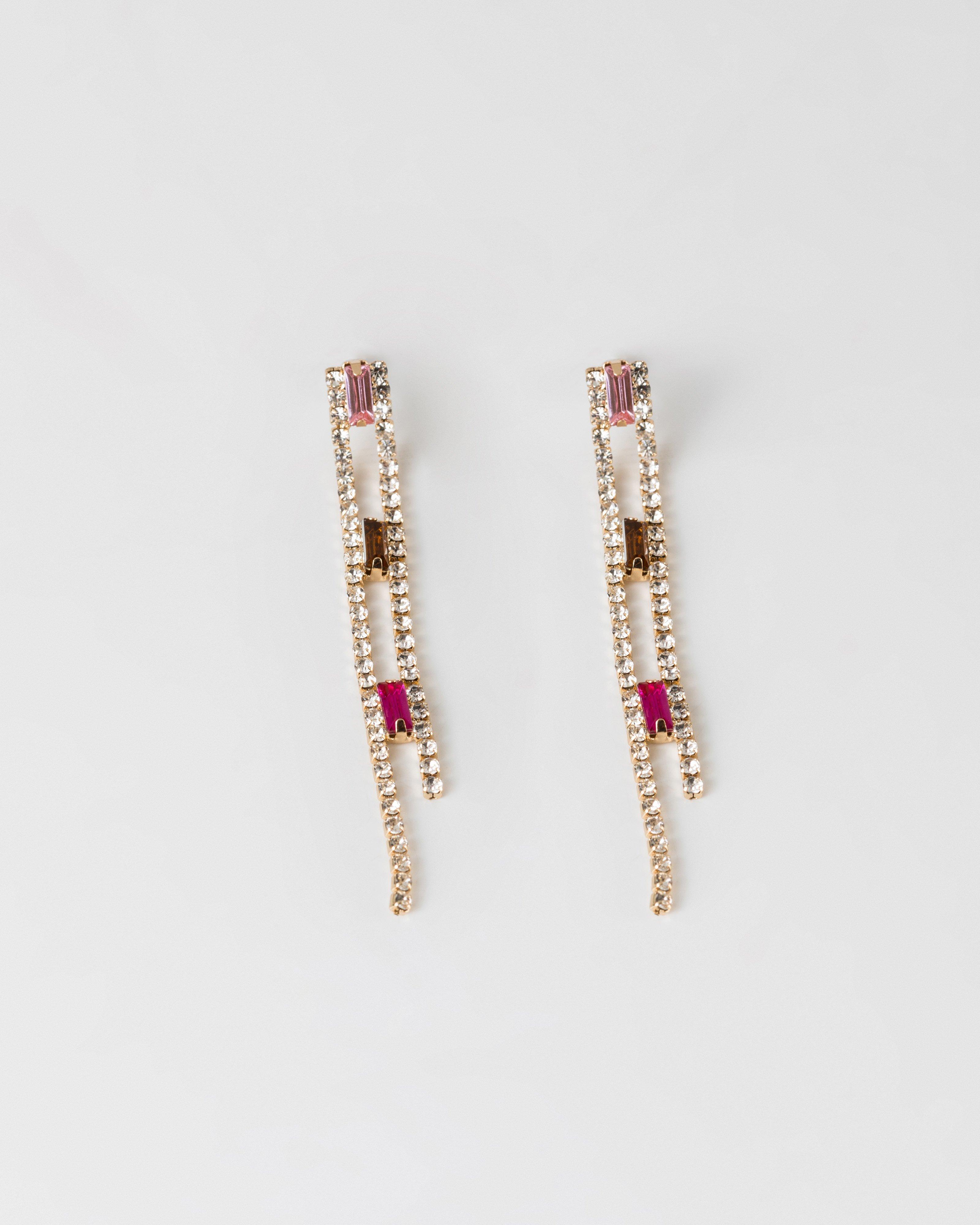 Multicolour Linear Baguette Earrings -  Pink