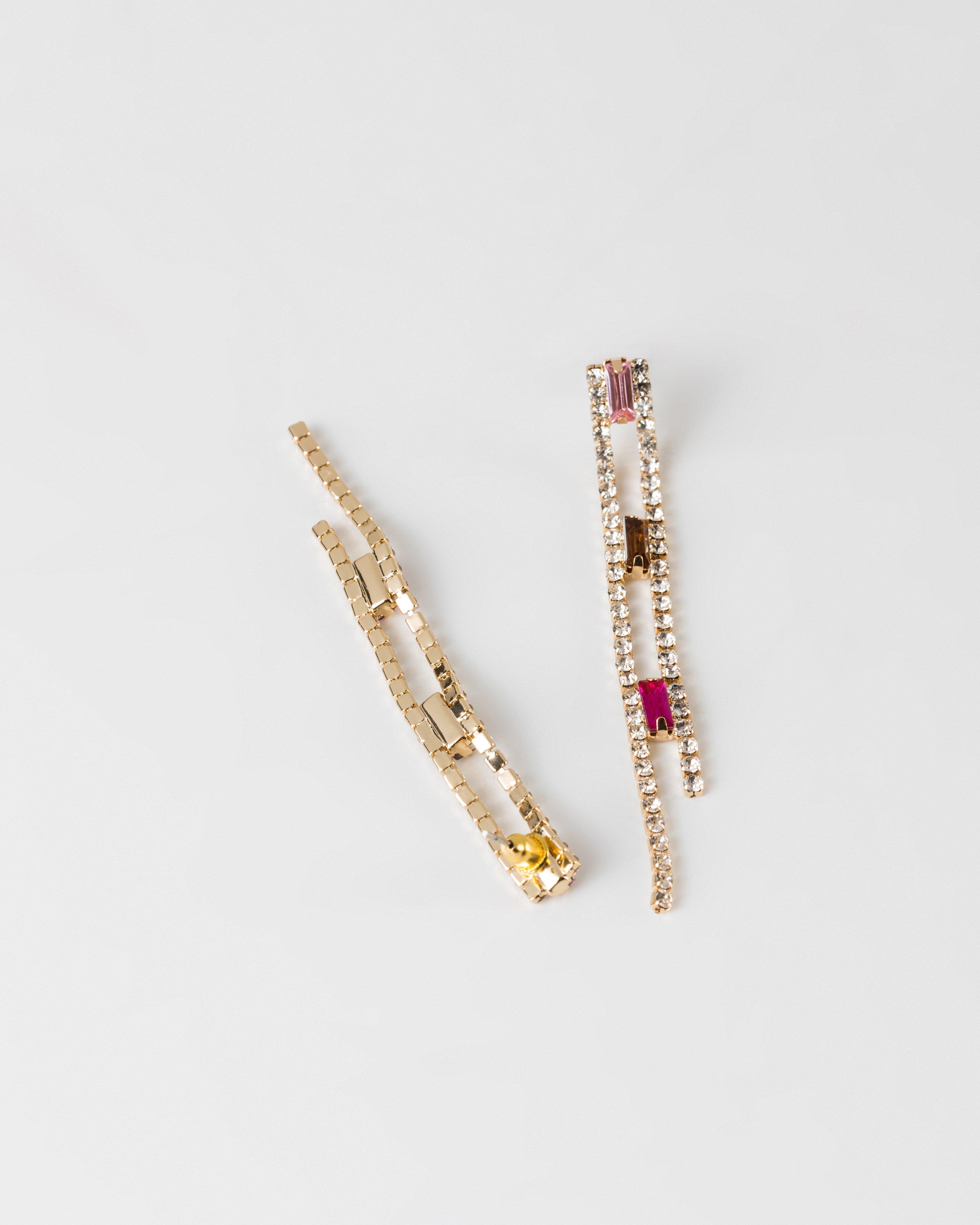 Multicolour Linear Baguette Earrings -  Pink