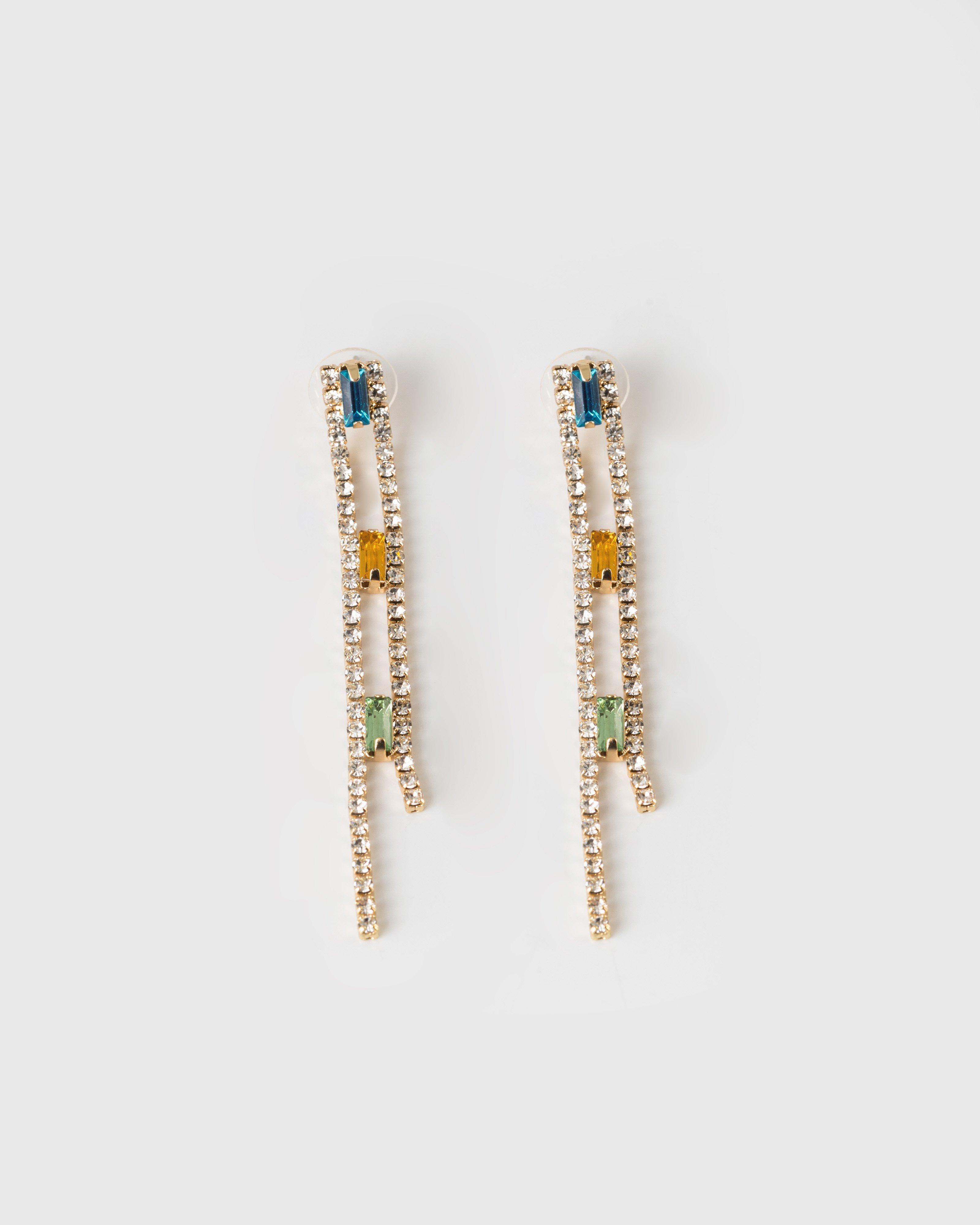 Multicolour Linear Baguette Earrings -  Green