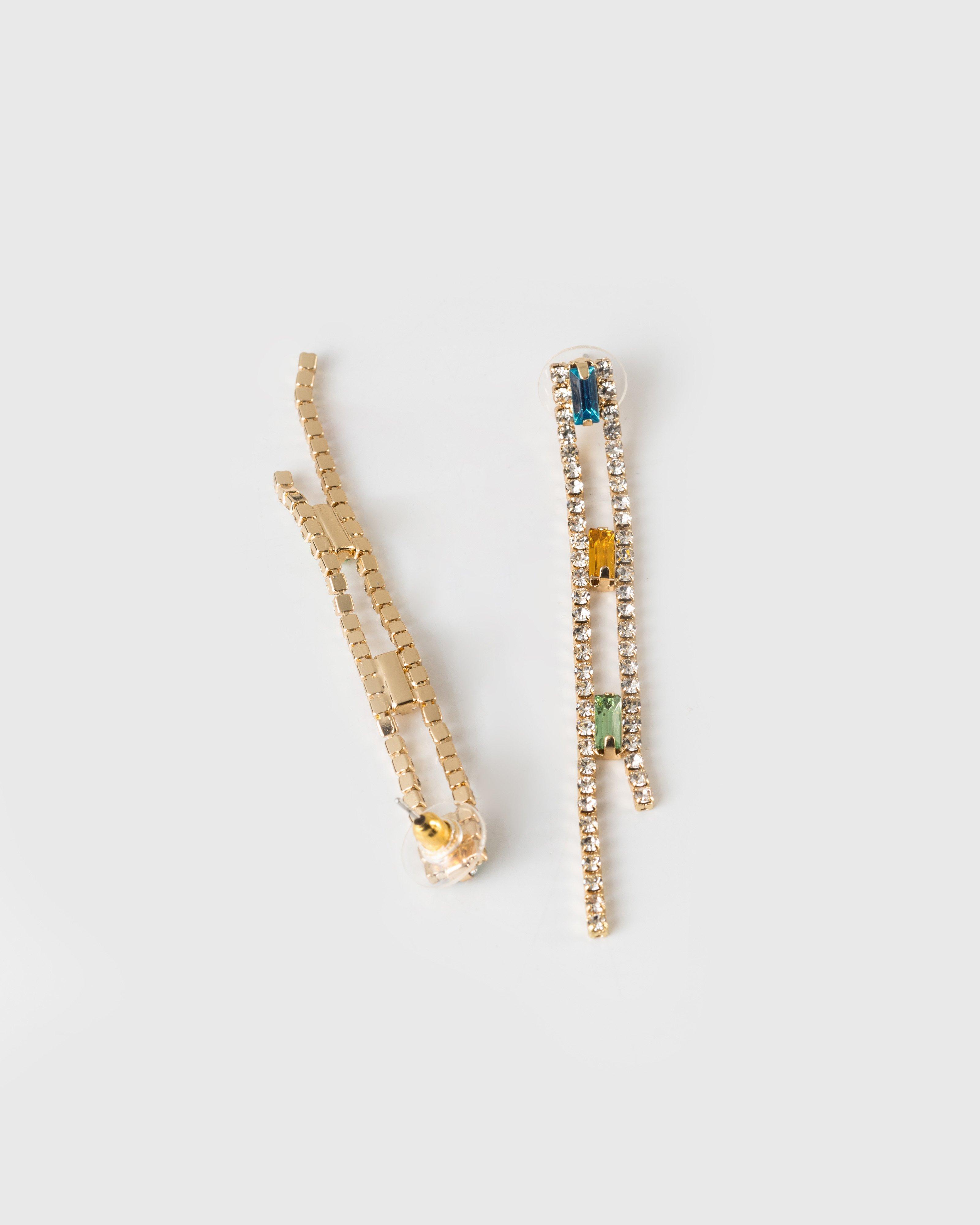 Multicolour Linear Baguette Earrings -  Green