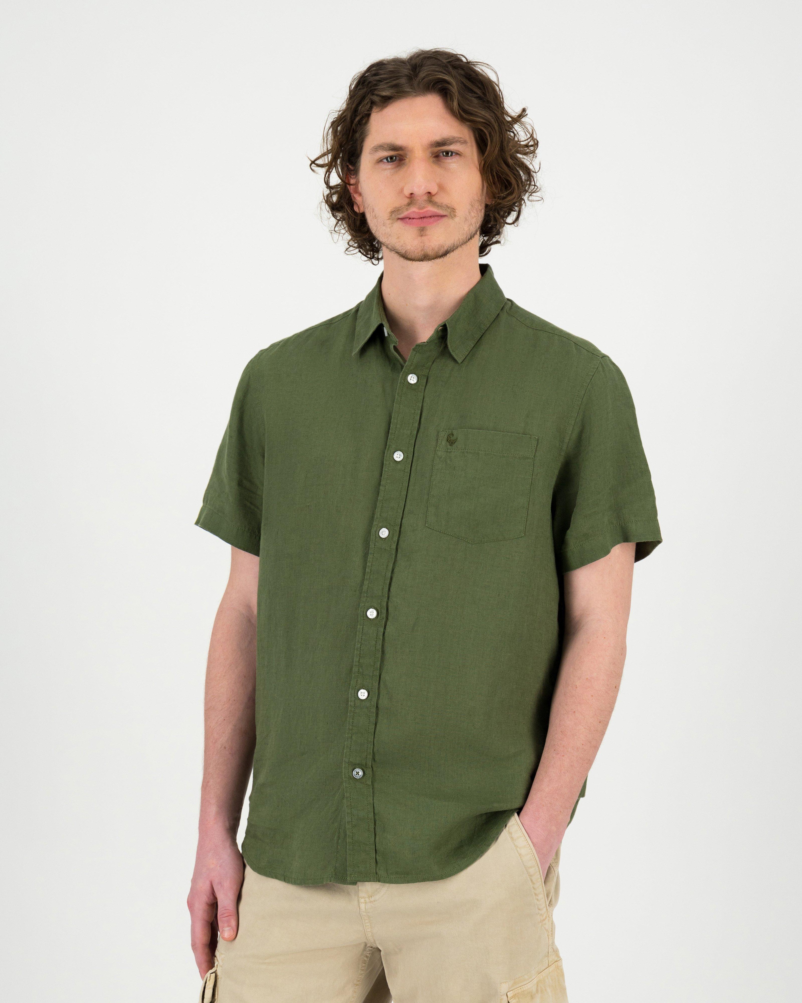 Men's Lex Regular Fit Linen Shirt -  Olive