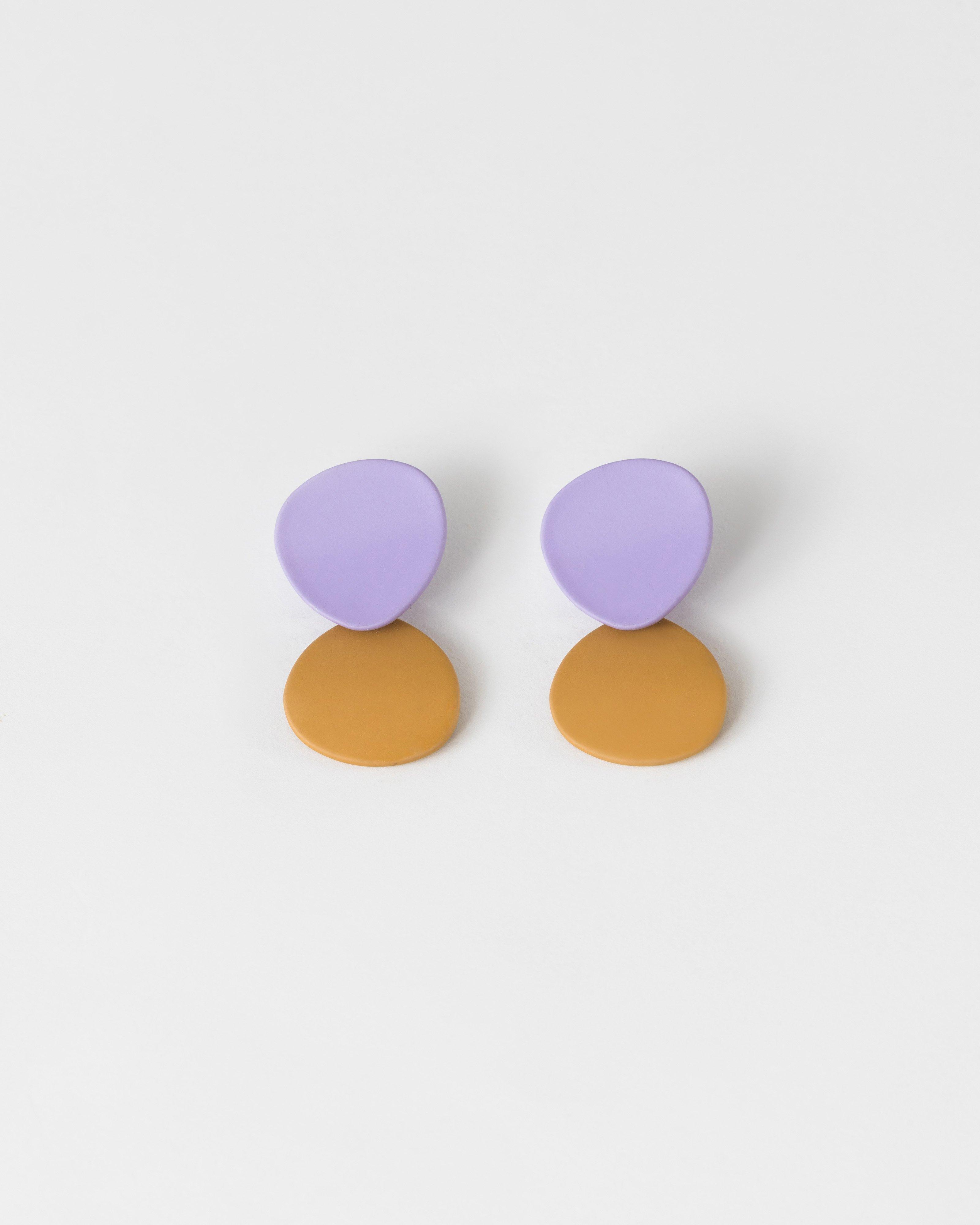 Double Epoxy Circle Earrings -  Lavender