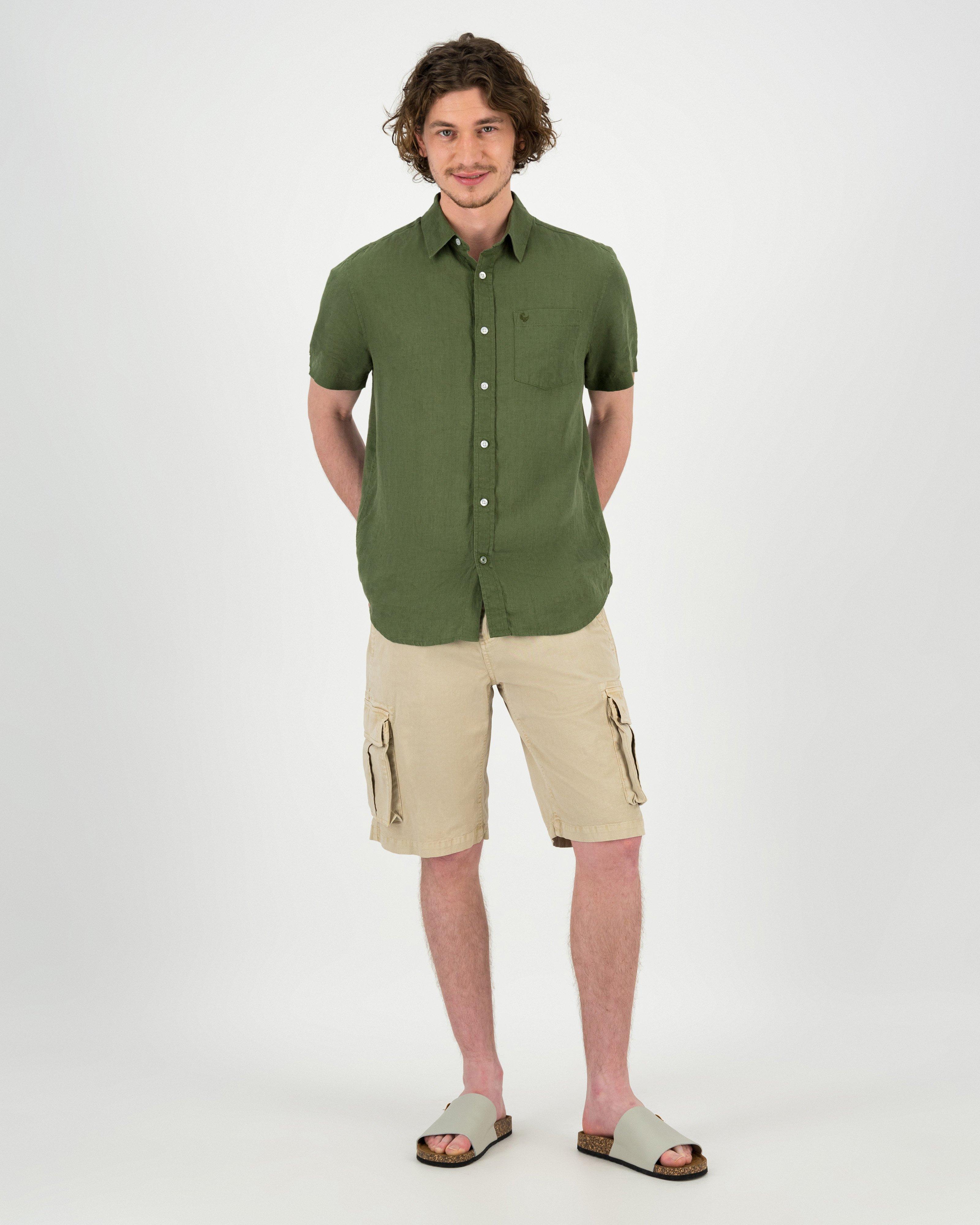 Autentica Short Sleeve Open Collar Linen Shirt, Men's XL linen Khaki type beige Vintage Second Hand