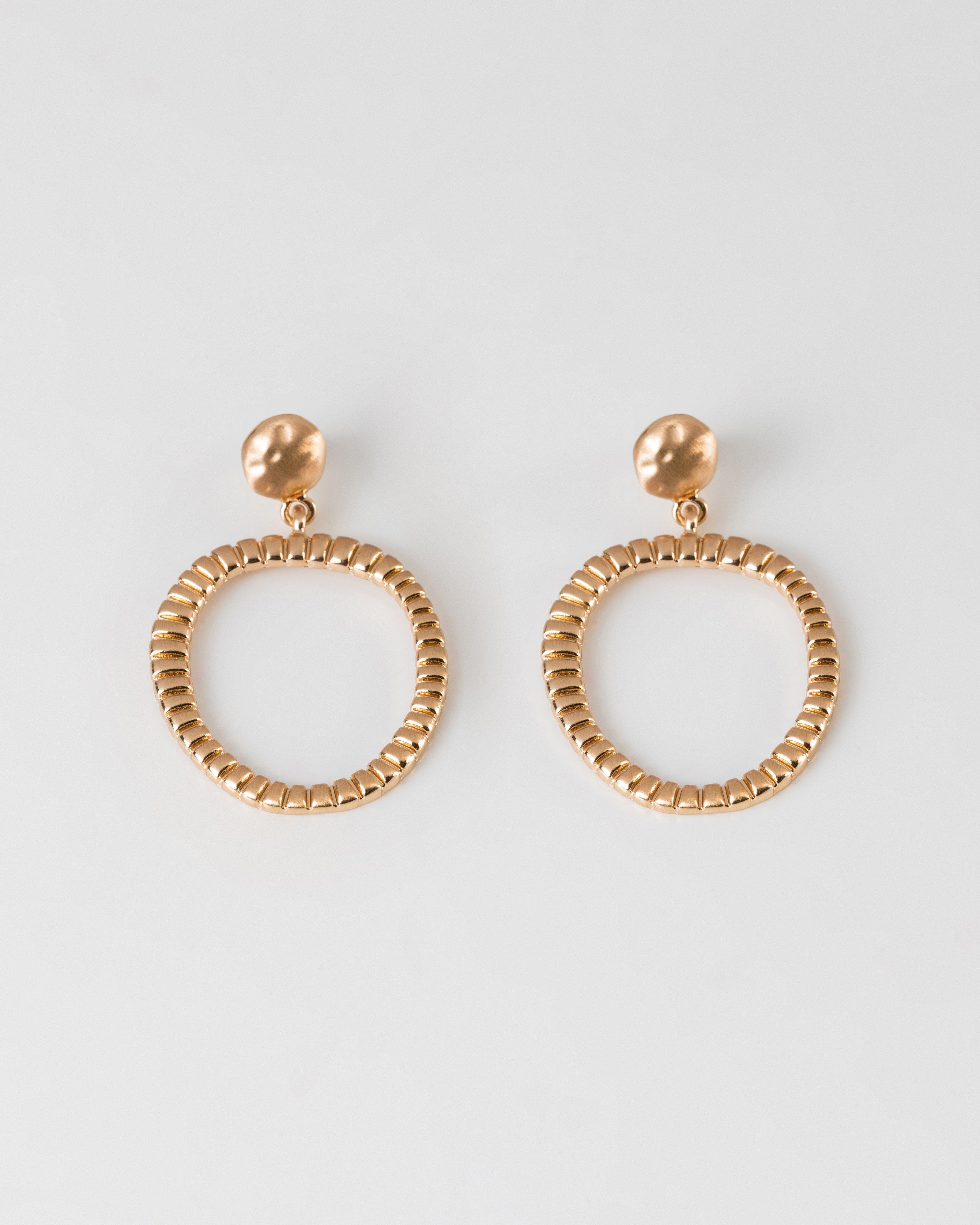 Textured Circular Drop Earrings -  Gold