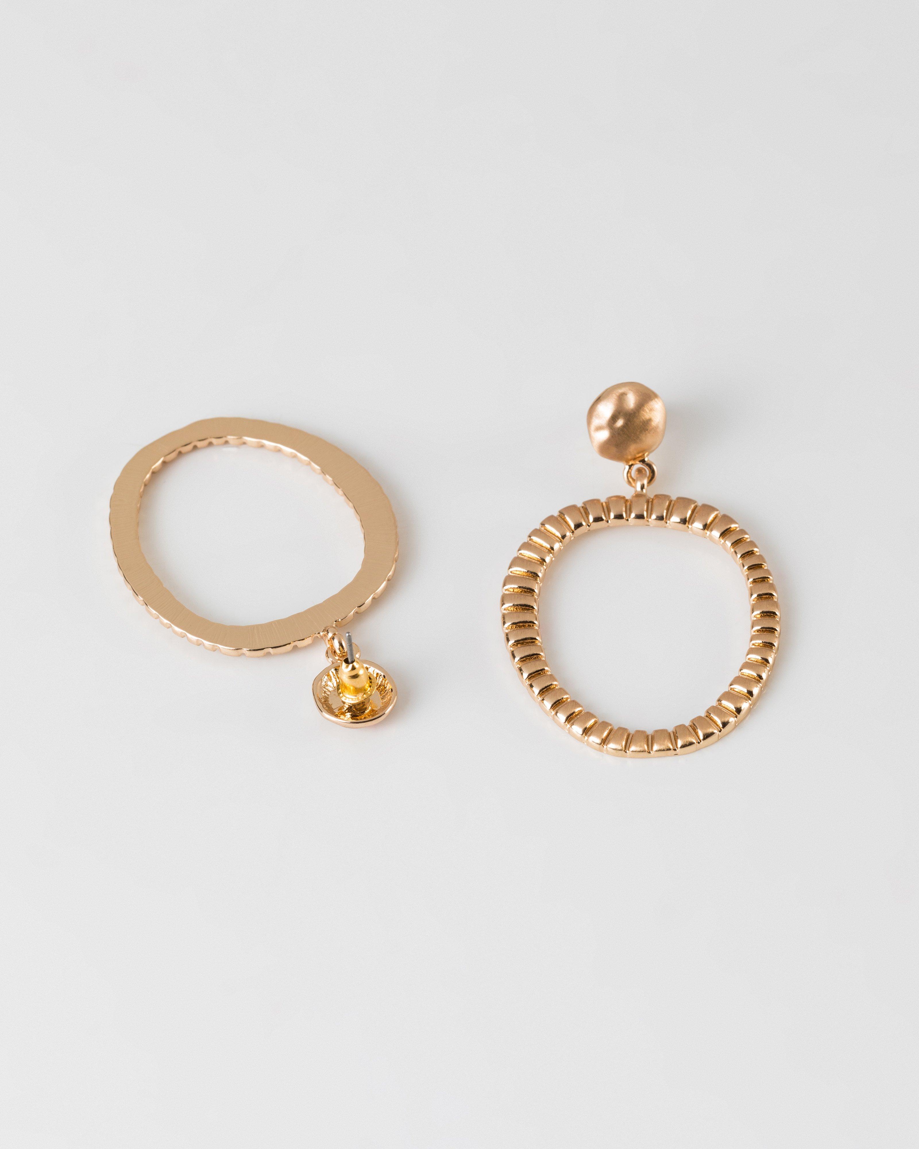 Textured Circular Drop Earrings -  Gold