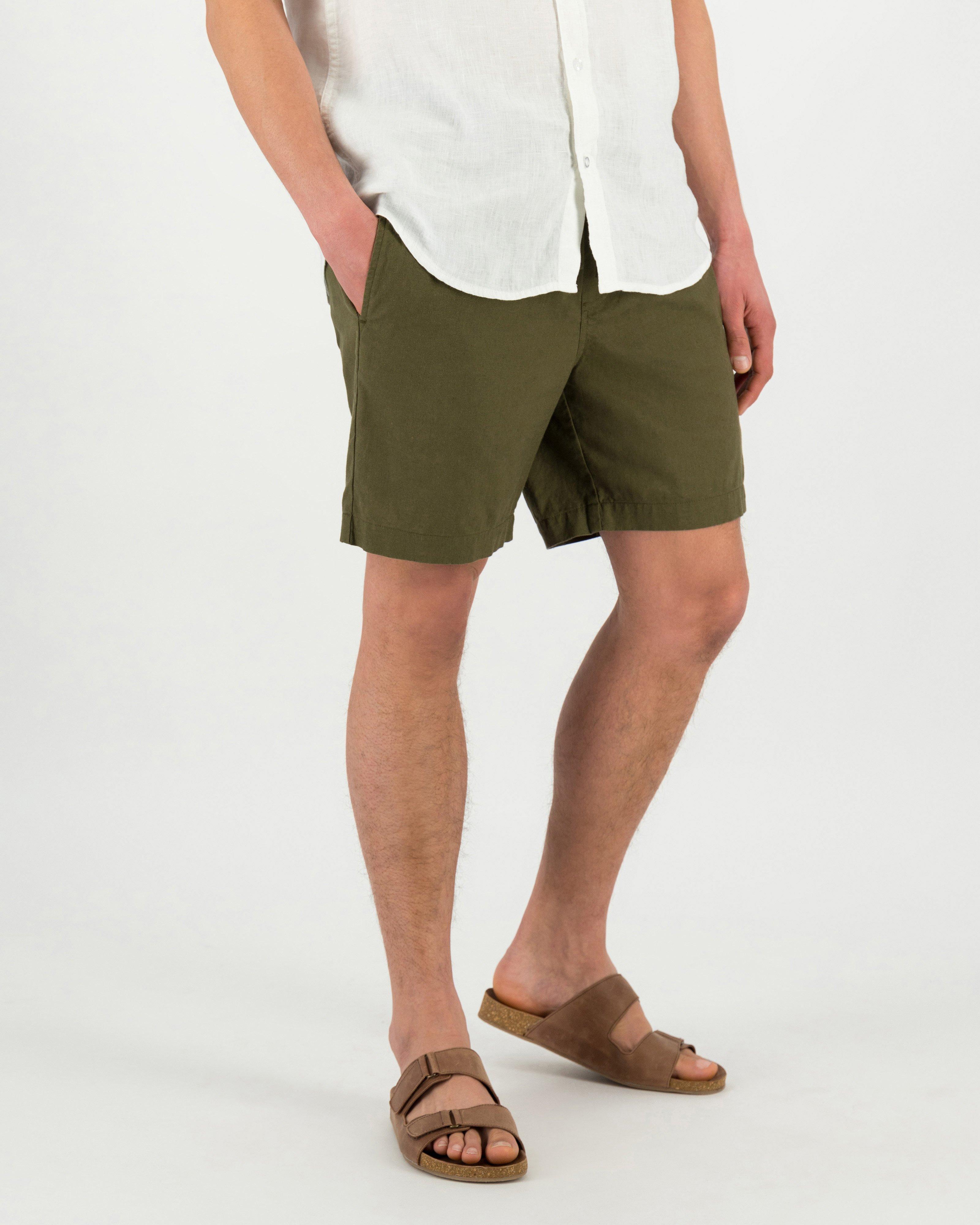 Men's Hux Linen Pull-On Shorts -  Olive