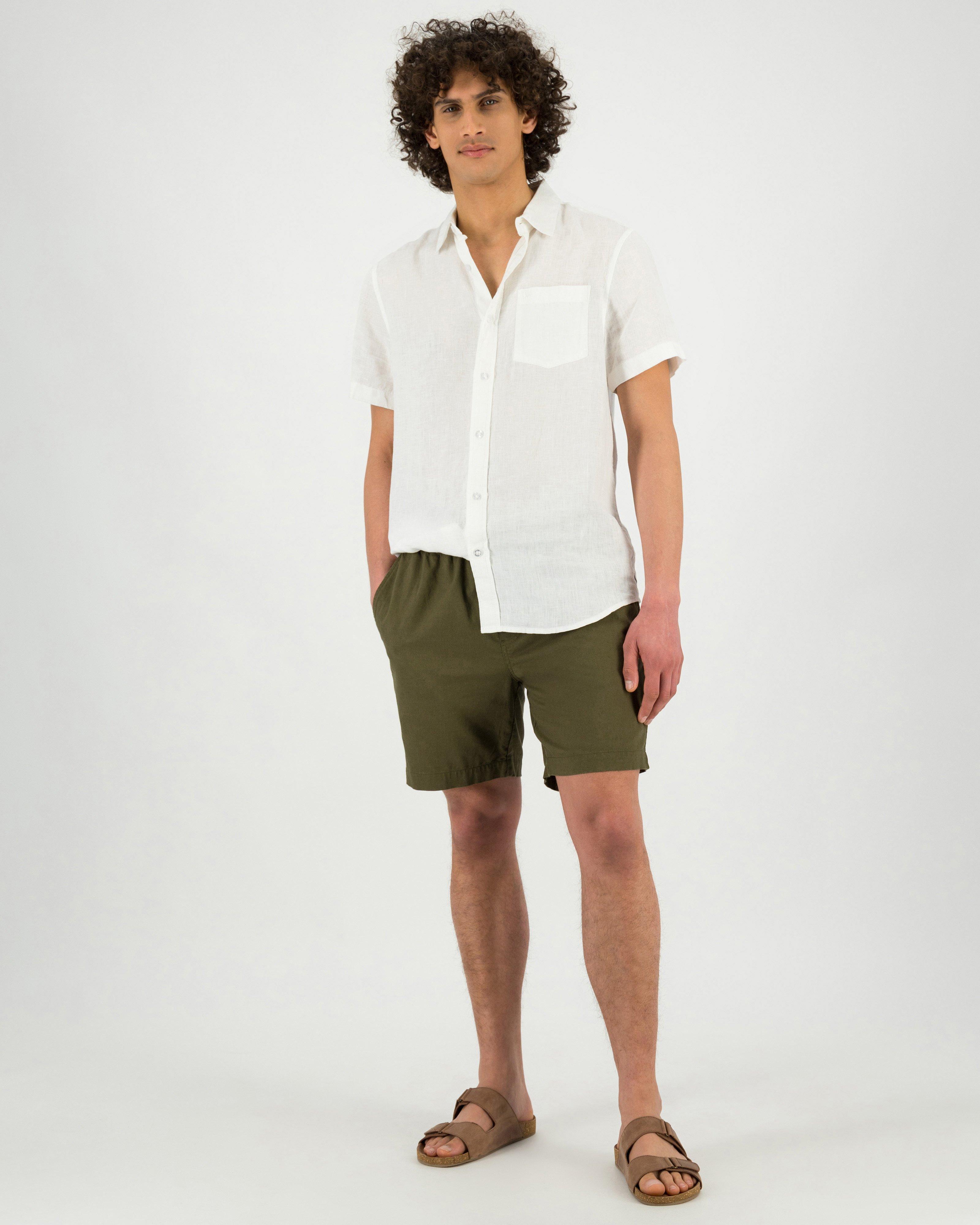 Men's Hux Linen Pull-On Shorts -  Olive