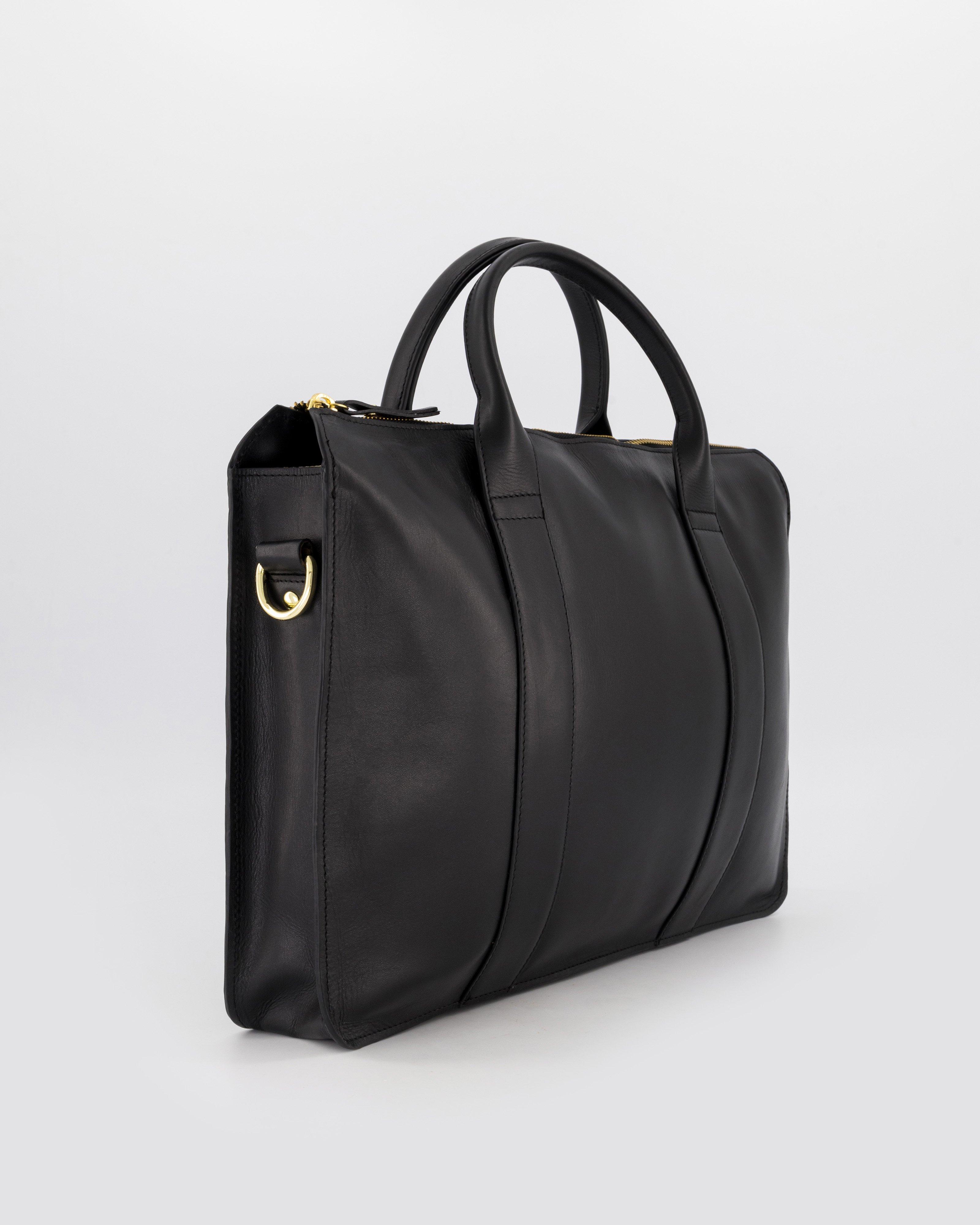 Monica Leather Laptop Bag -  Black