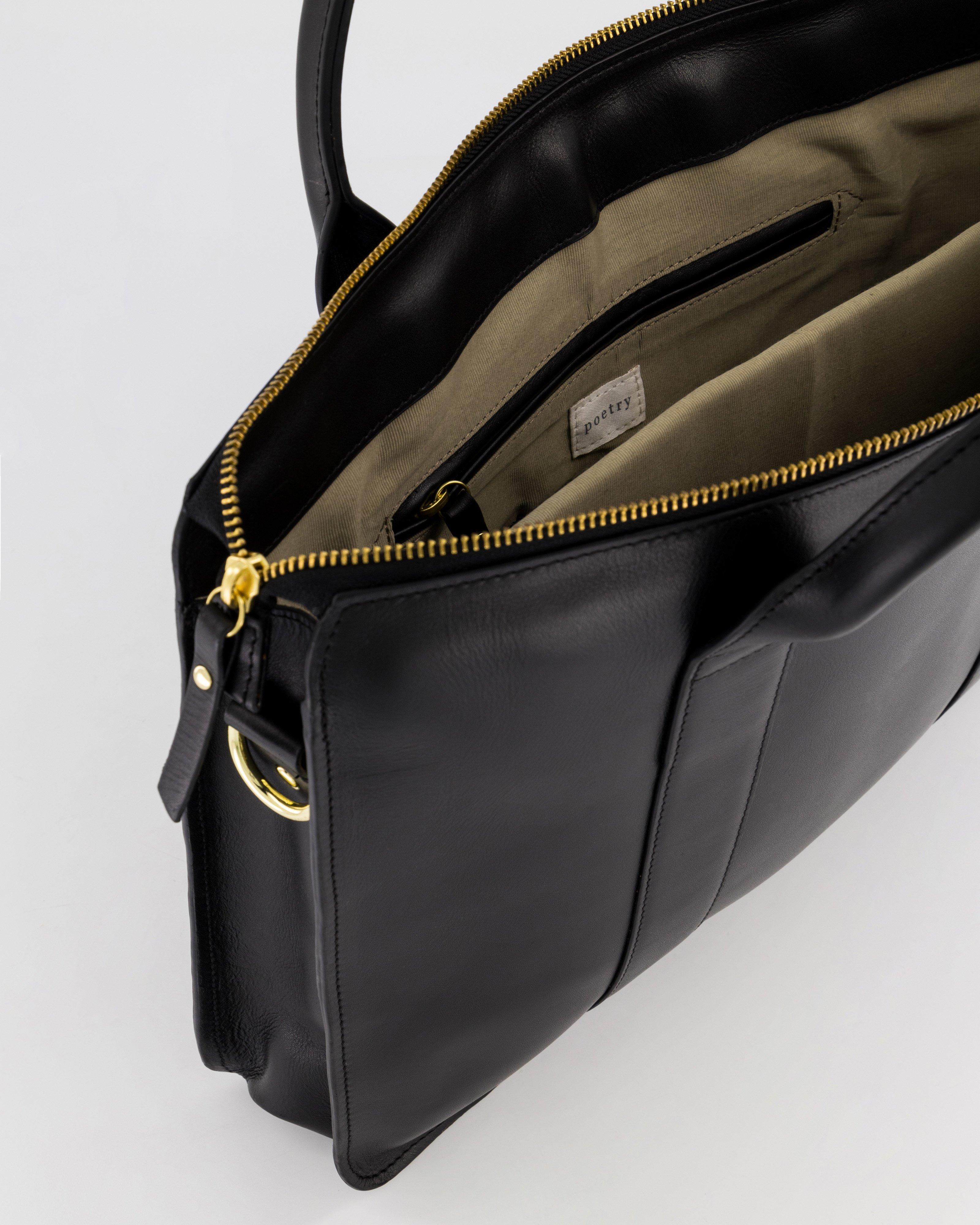 Monica Leather Laptop Bag -  Black