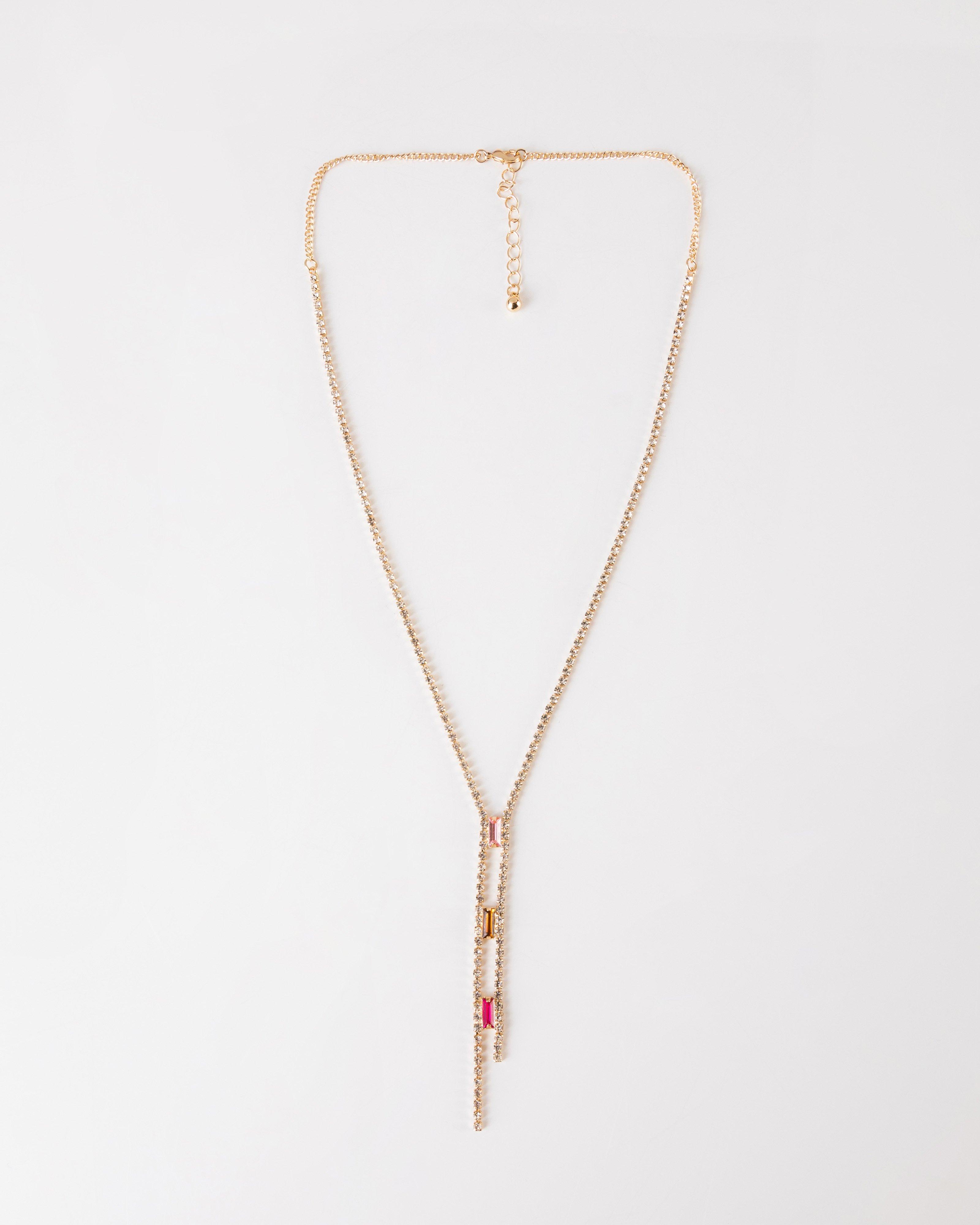 Multi-Colour Linear Necklace -  Pink