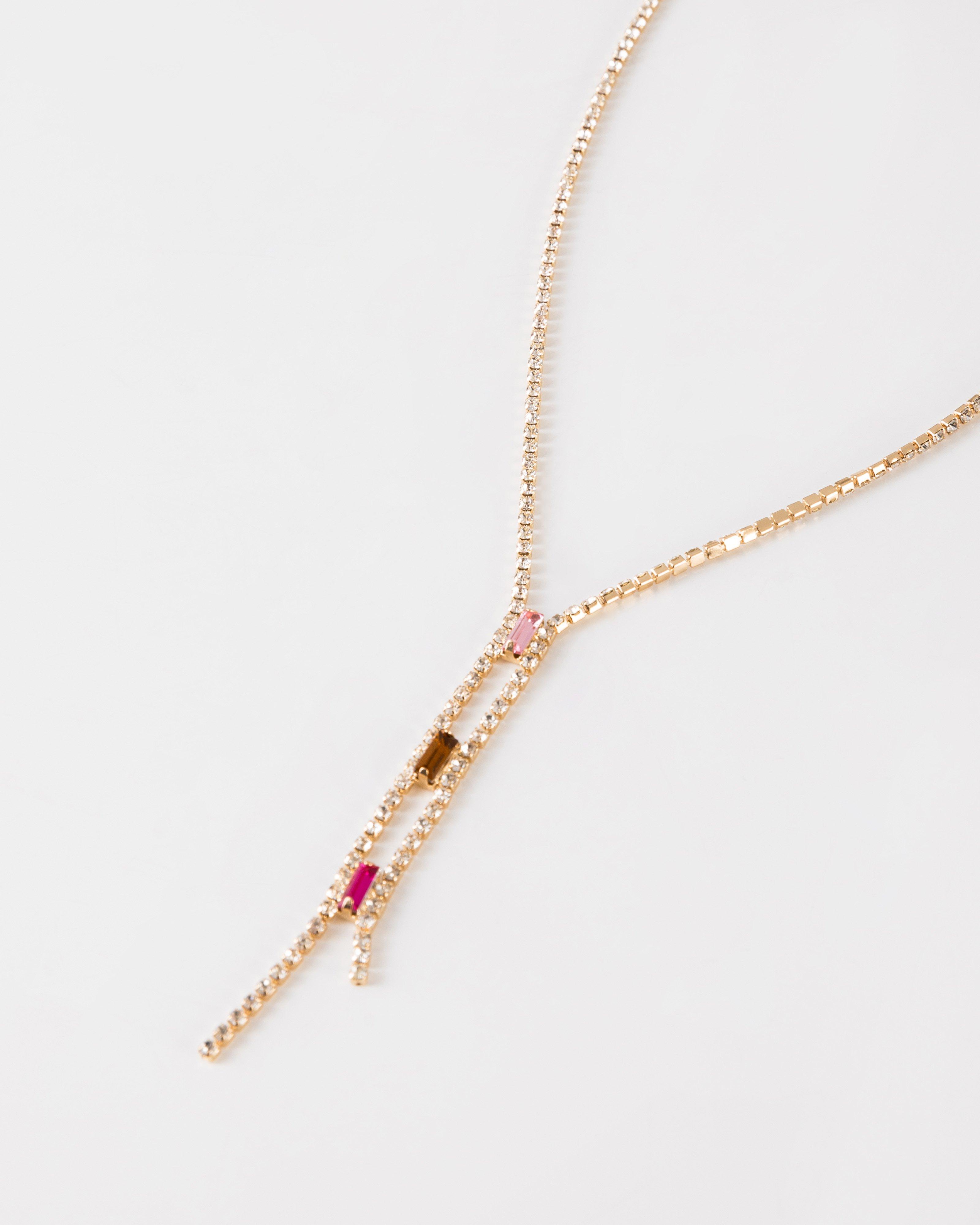 Multi-Colour Linear Necklace -  Pink