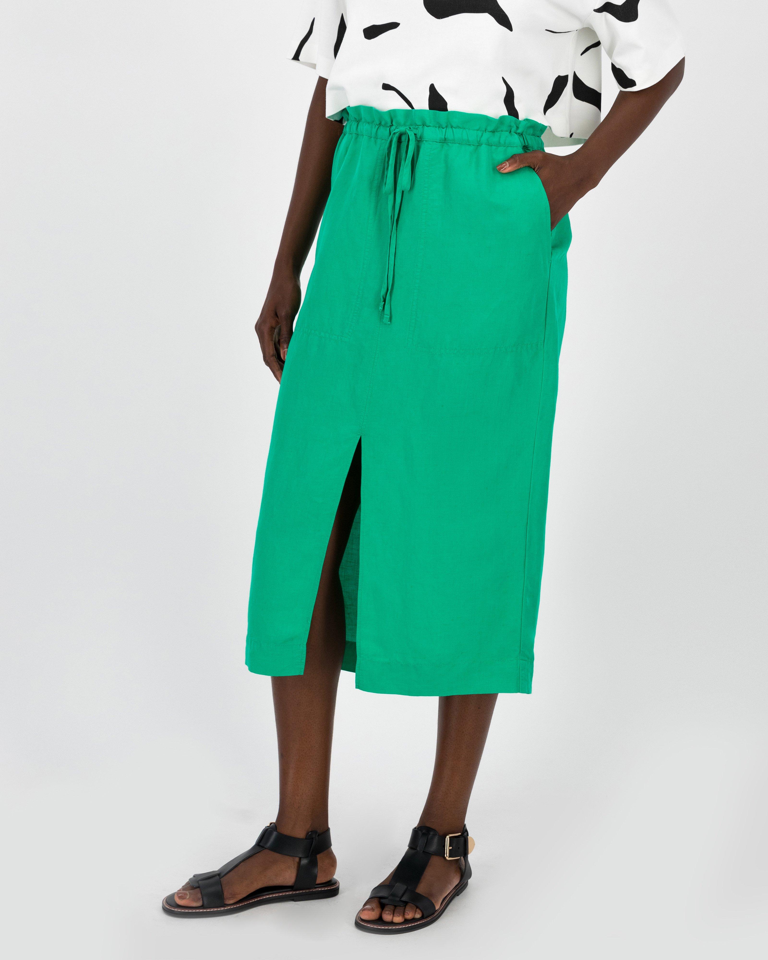 Zane Front Slit Skirt -  Green
