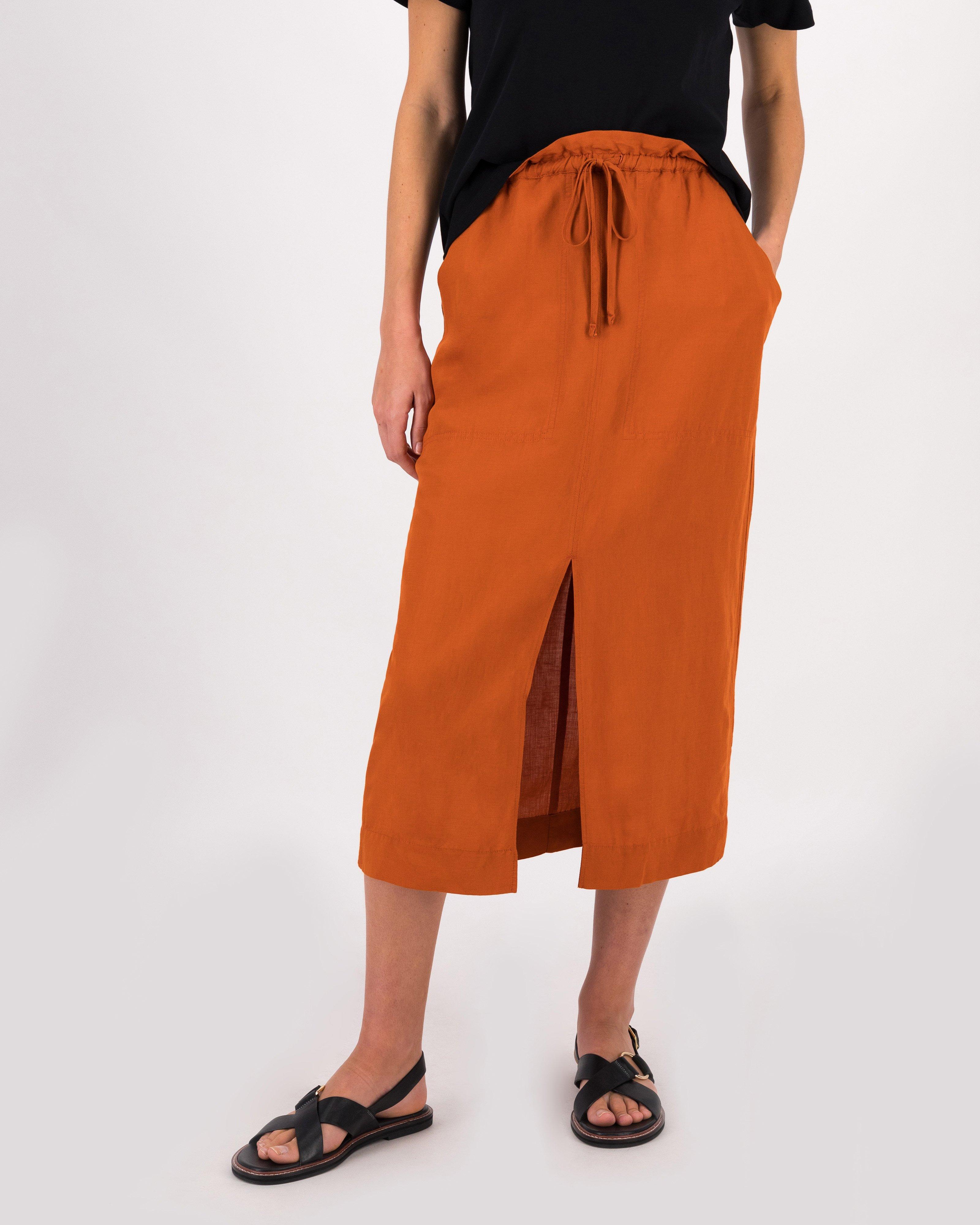 Zane Front Slit Skirt -  Orange