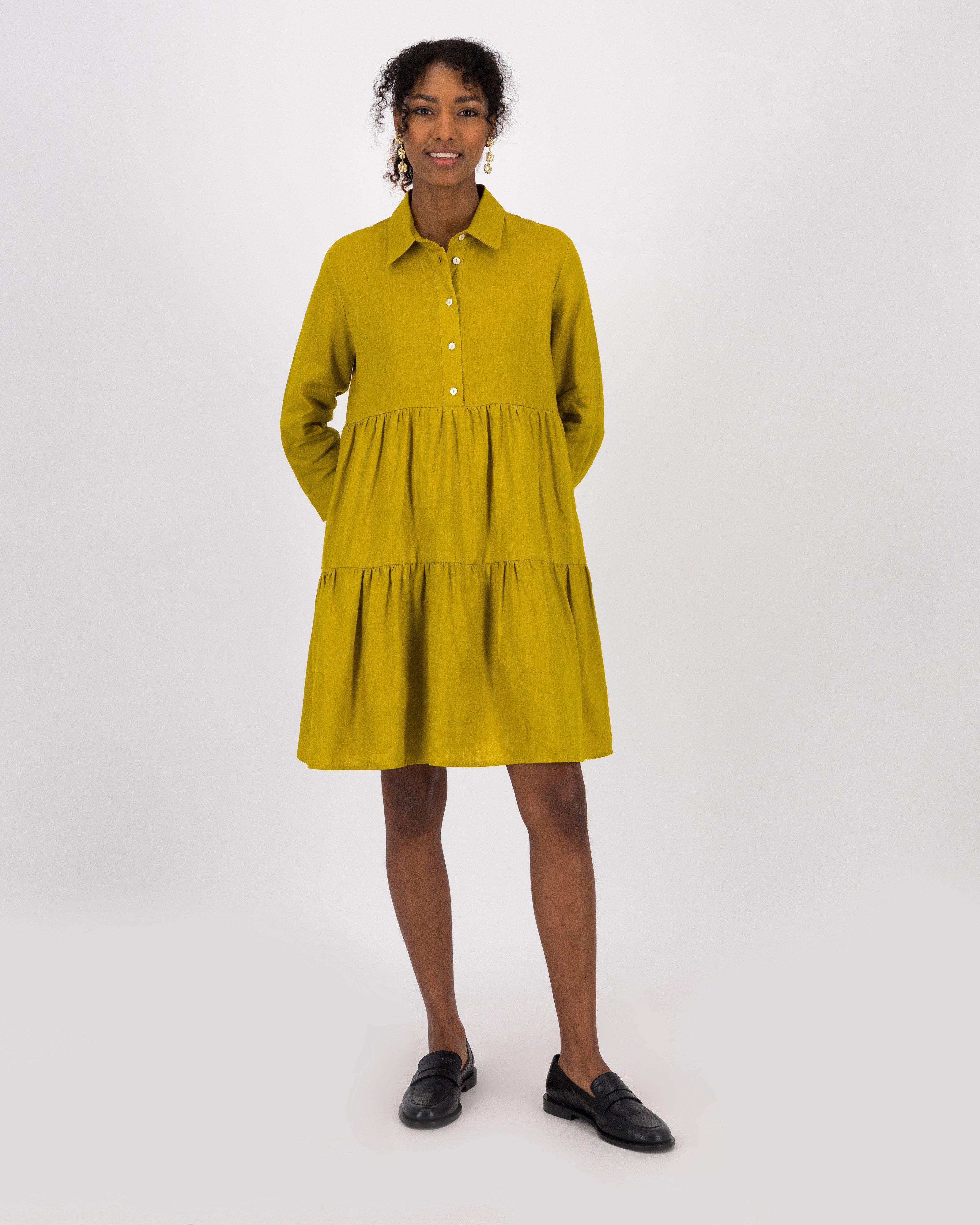 Tori Short Tiered Dress -  Chartreuse