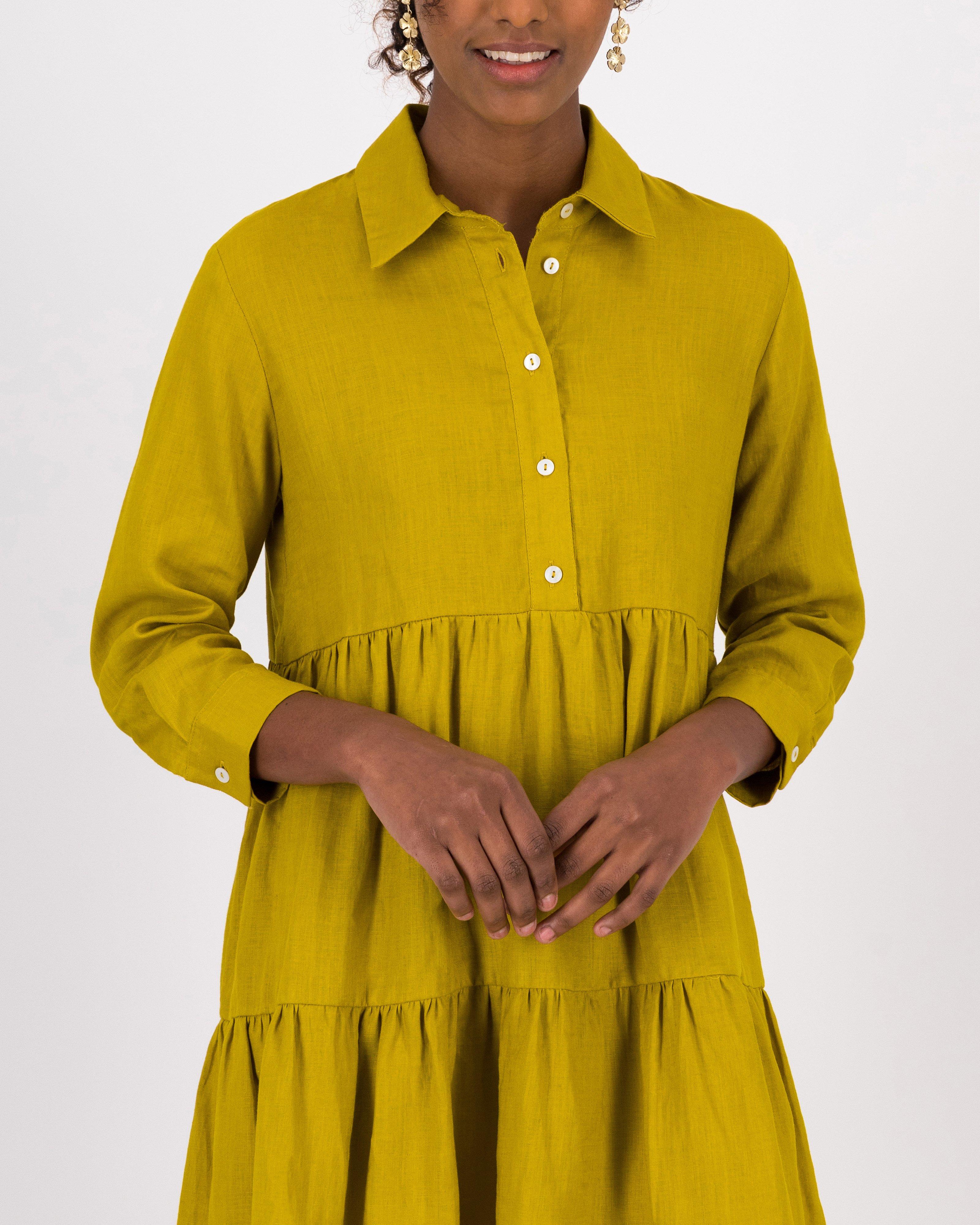 Tori Short Tiered Dress -  Chartreuse