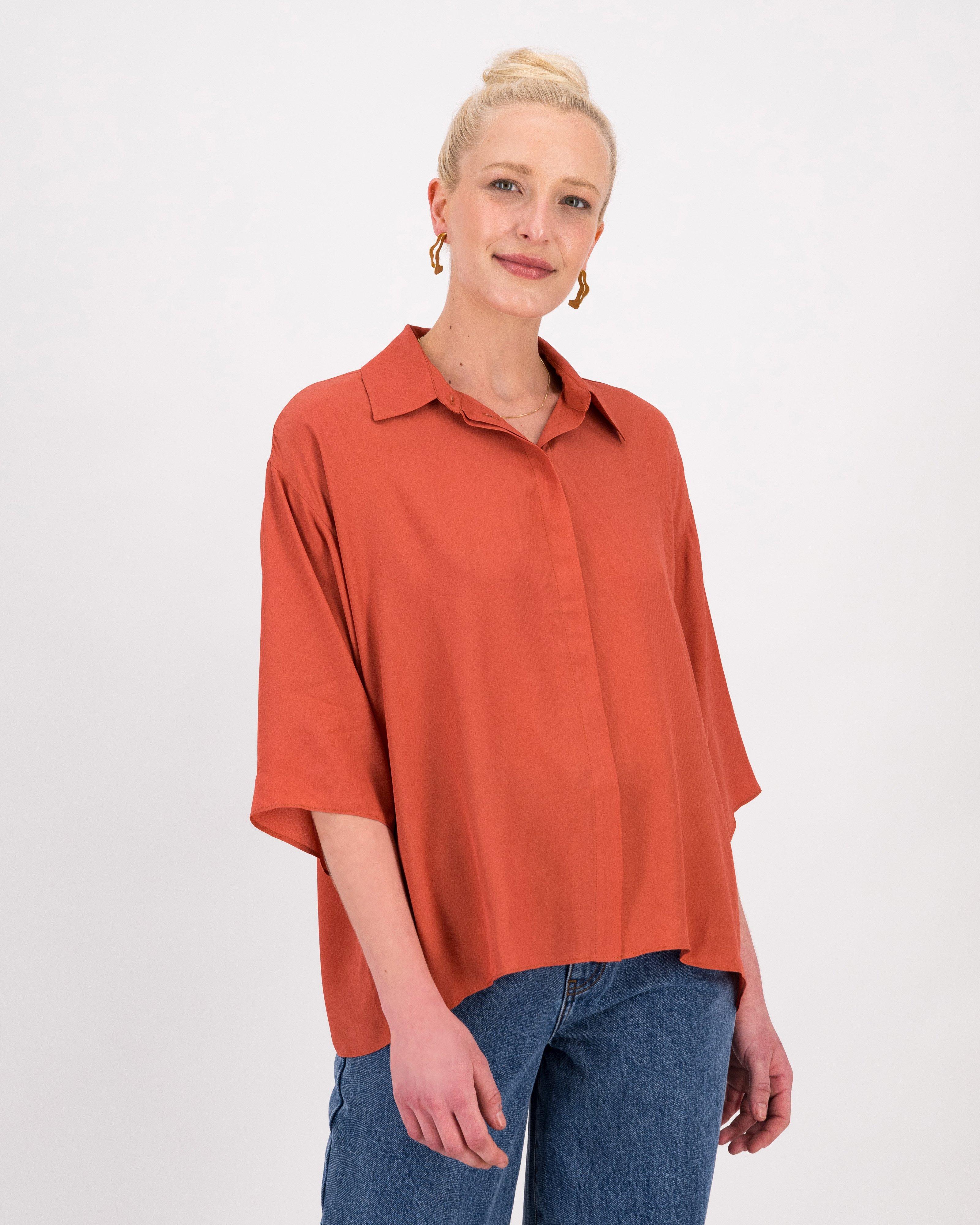 Blossom Silk-Blend Blouse -  Rust