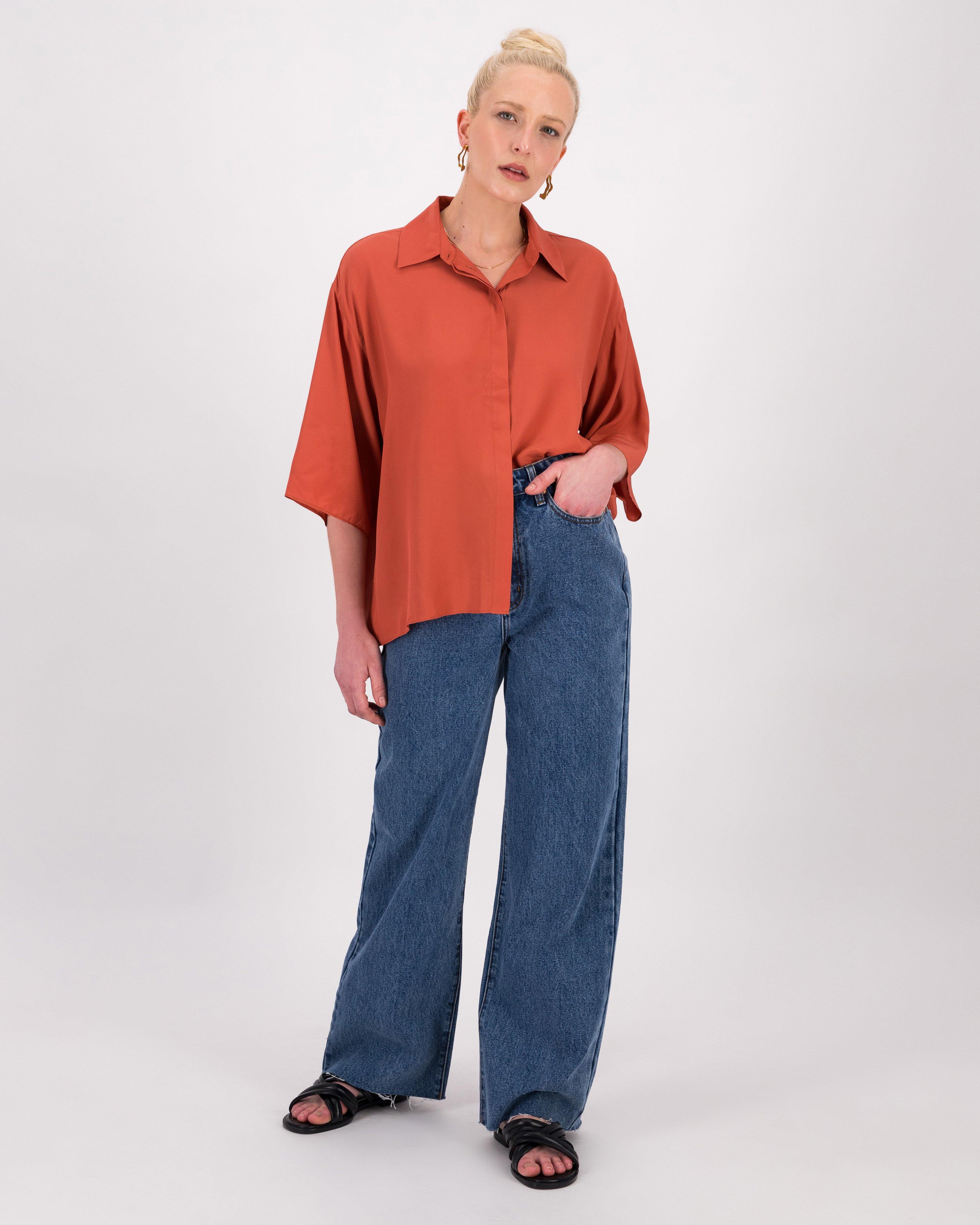 Blossom Silk-Blend Blouse -  Rust