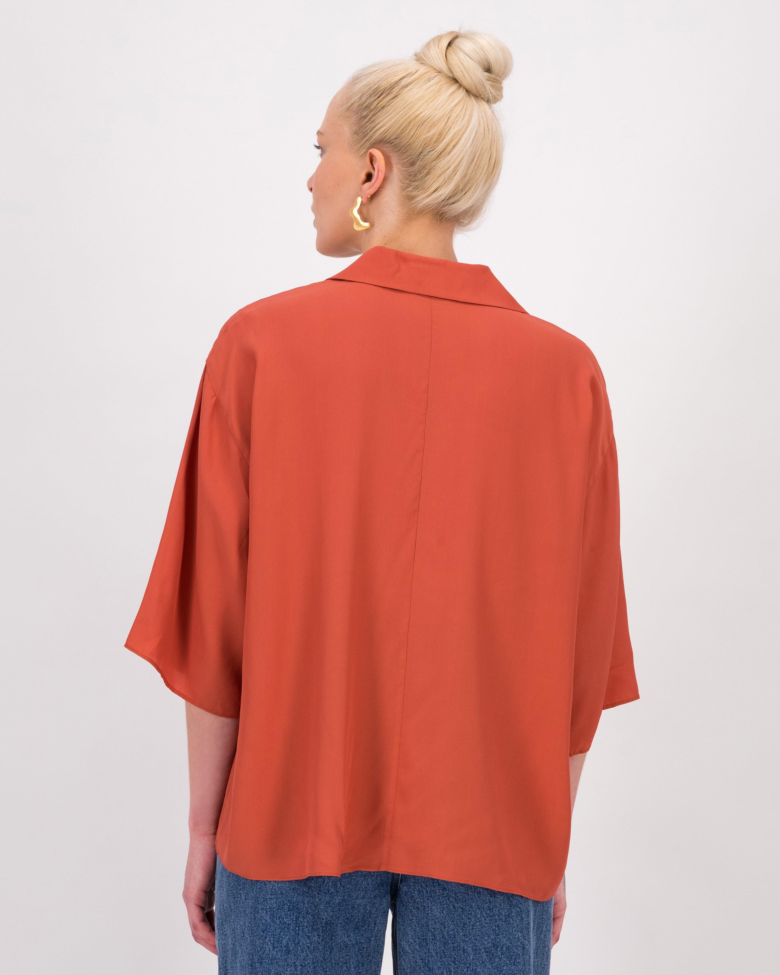 Blossom Silk-Blend Blouse -  Rust