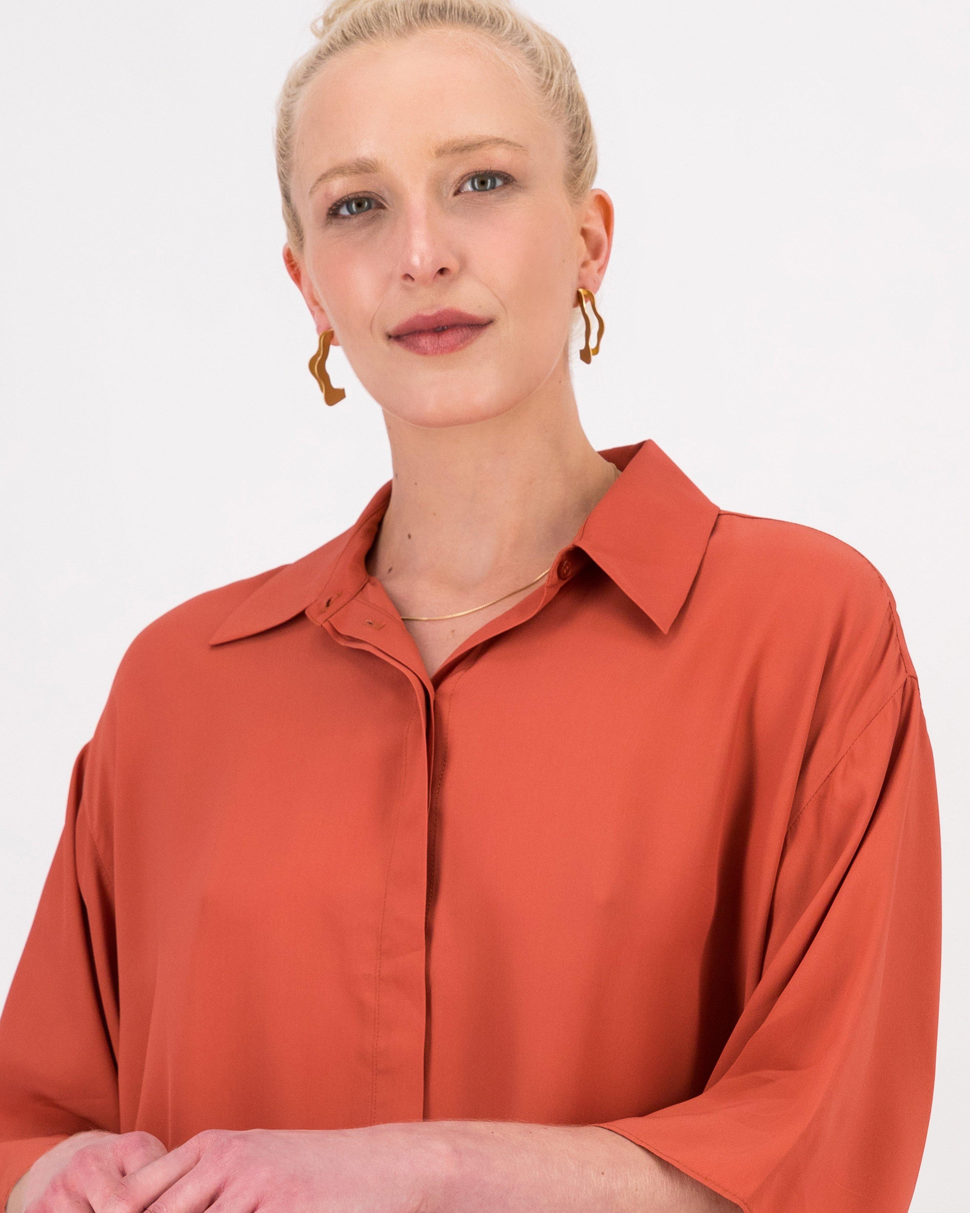 Blossom Silk-Blend Blouse -  Rust