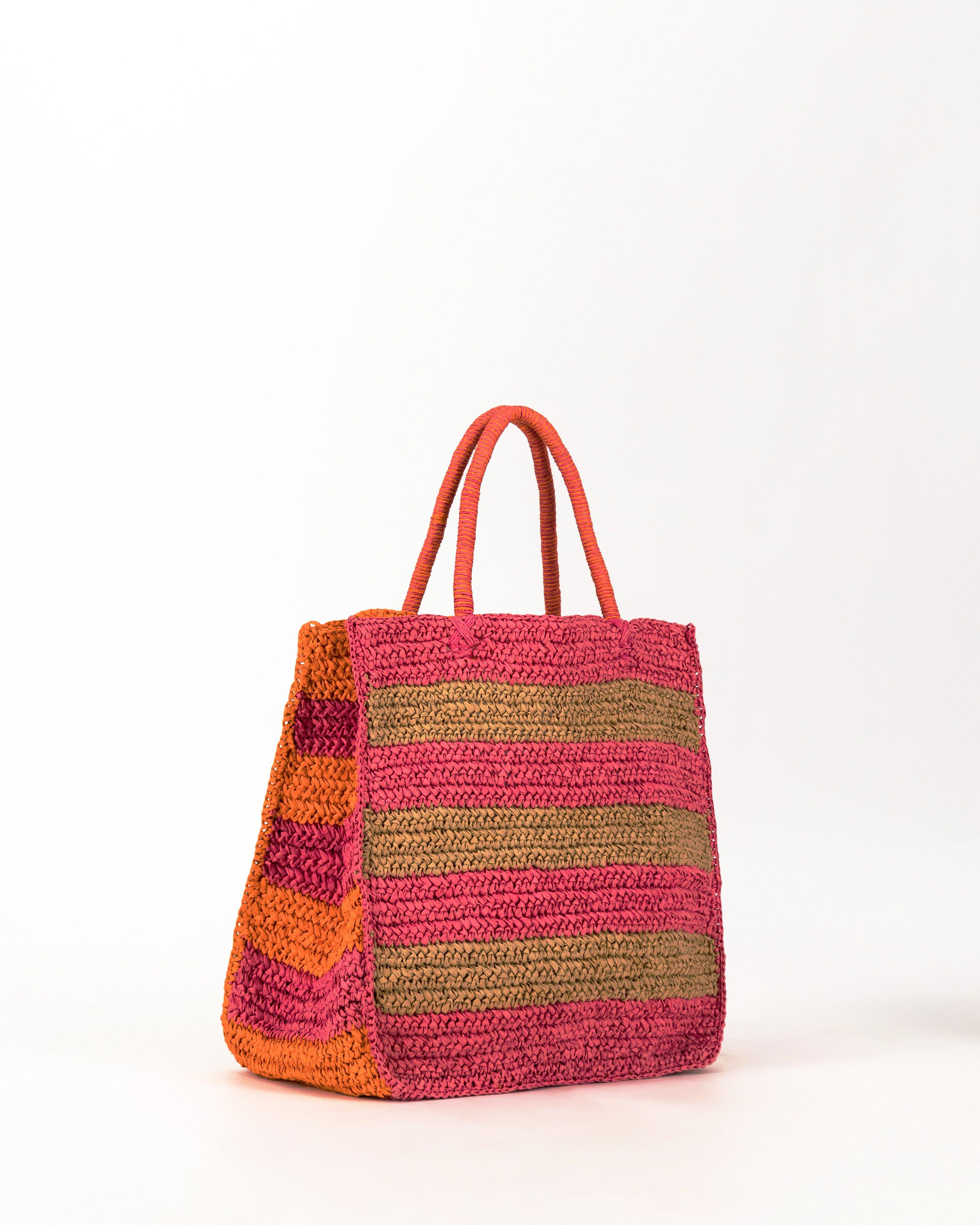 Gianna Striped Straw Bag -  Pink