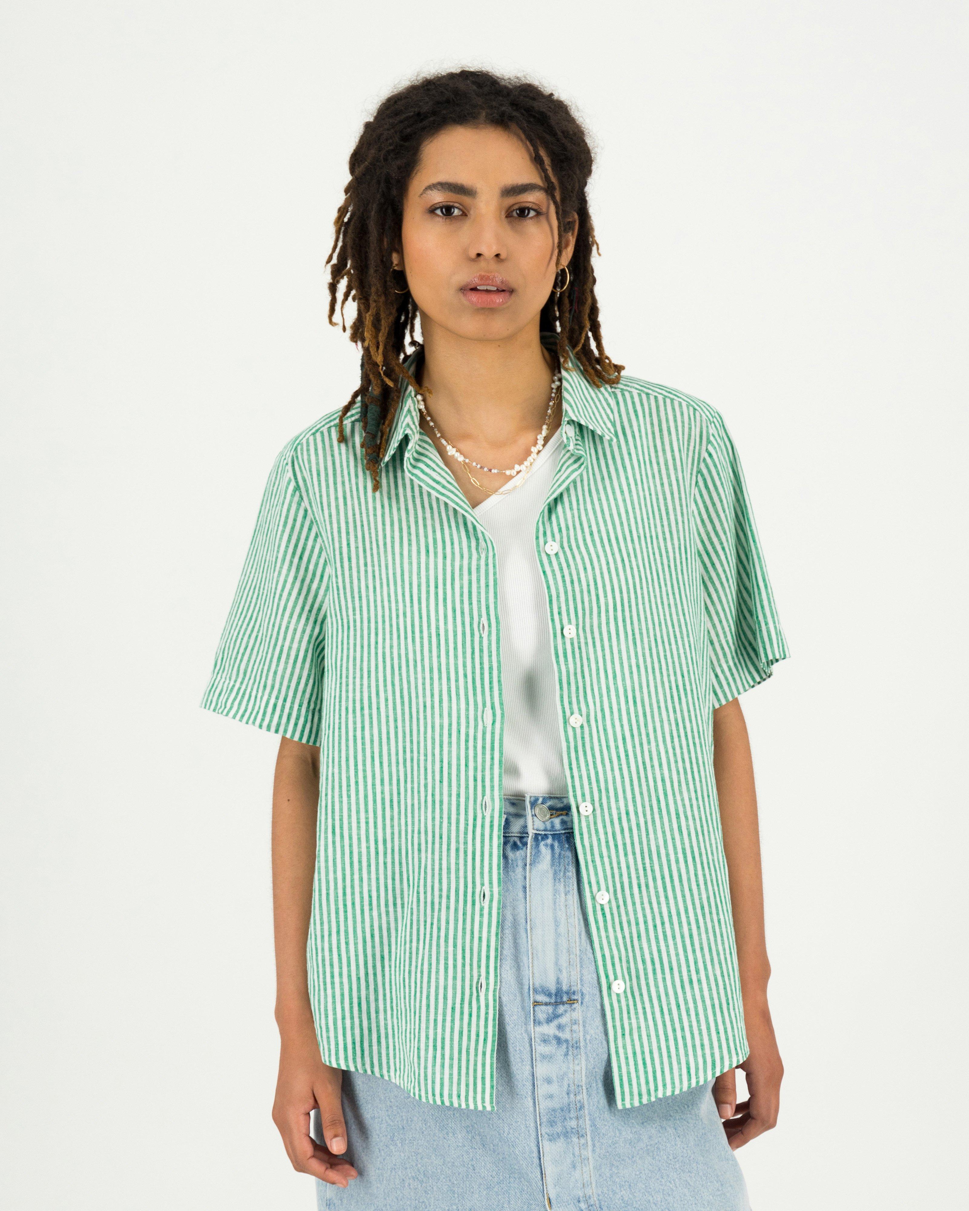 Women’s Alba Linen Stripe Shirt  -  Green