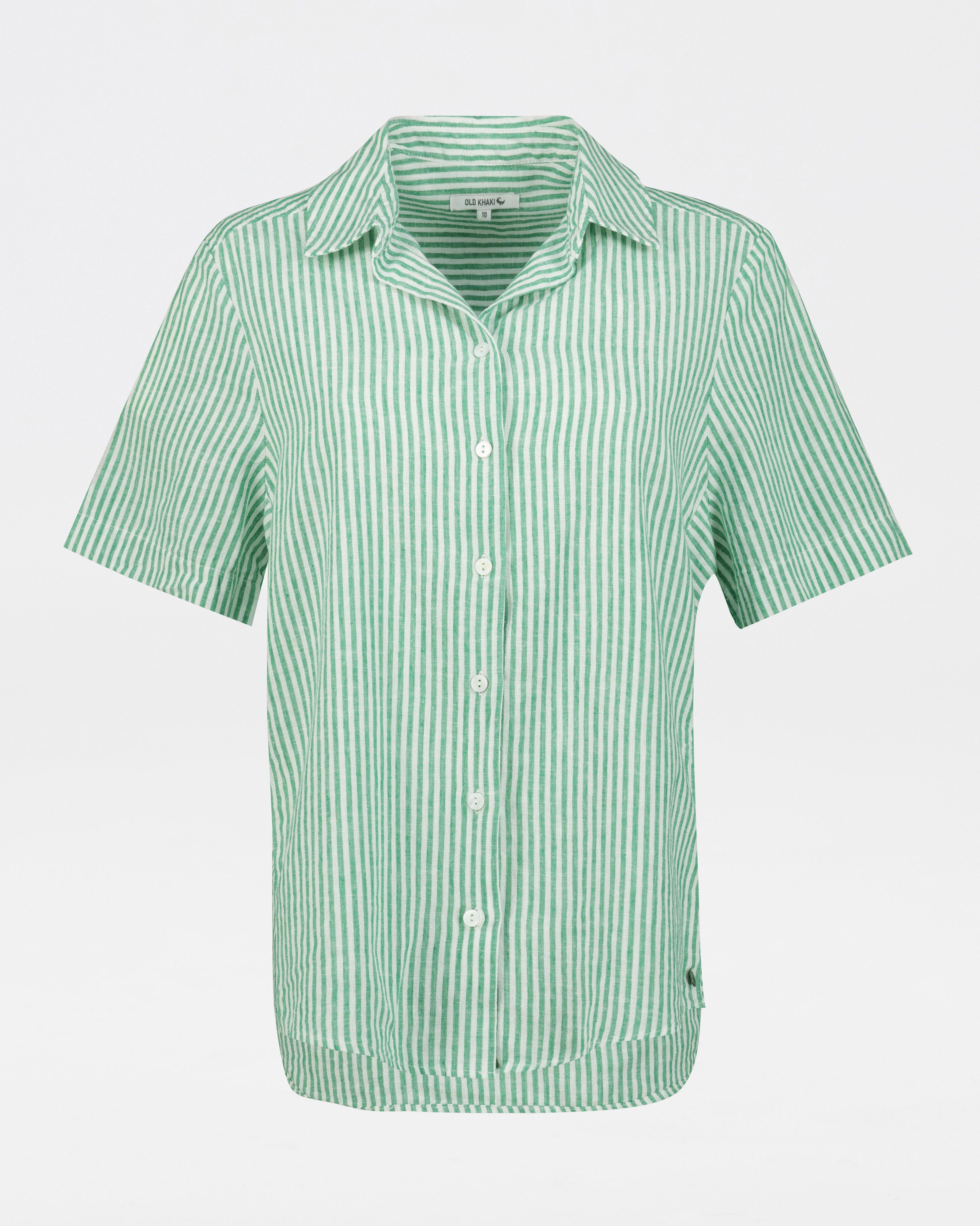 Women’s Alba Linen Stripe Shirt  -  Green