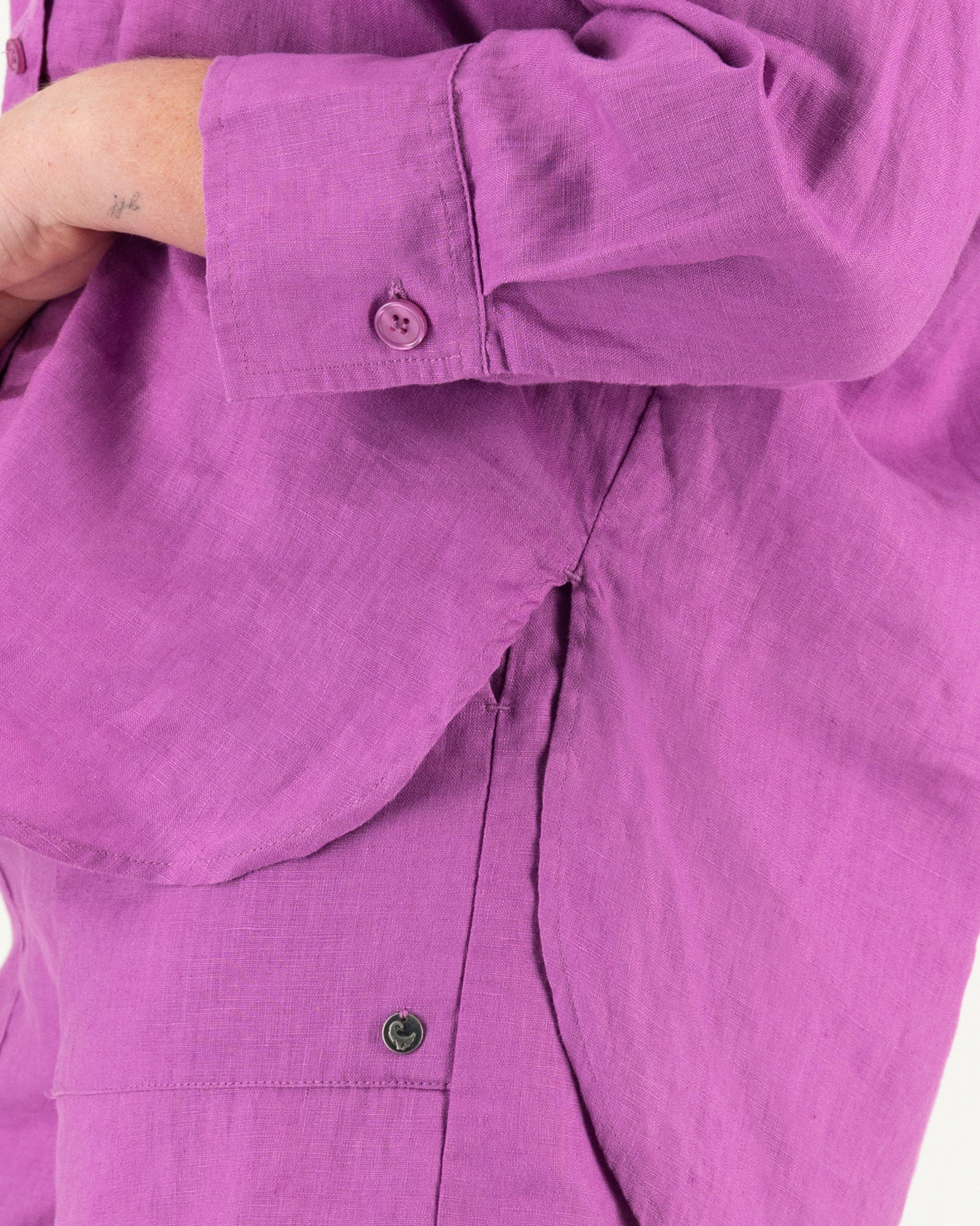 FLAX Globetrotter Women's Purple Wash Linen Button Up Long Sleeve