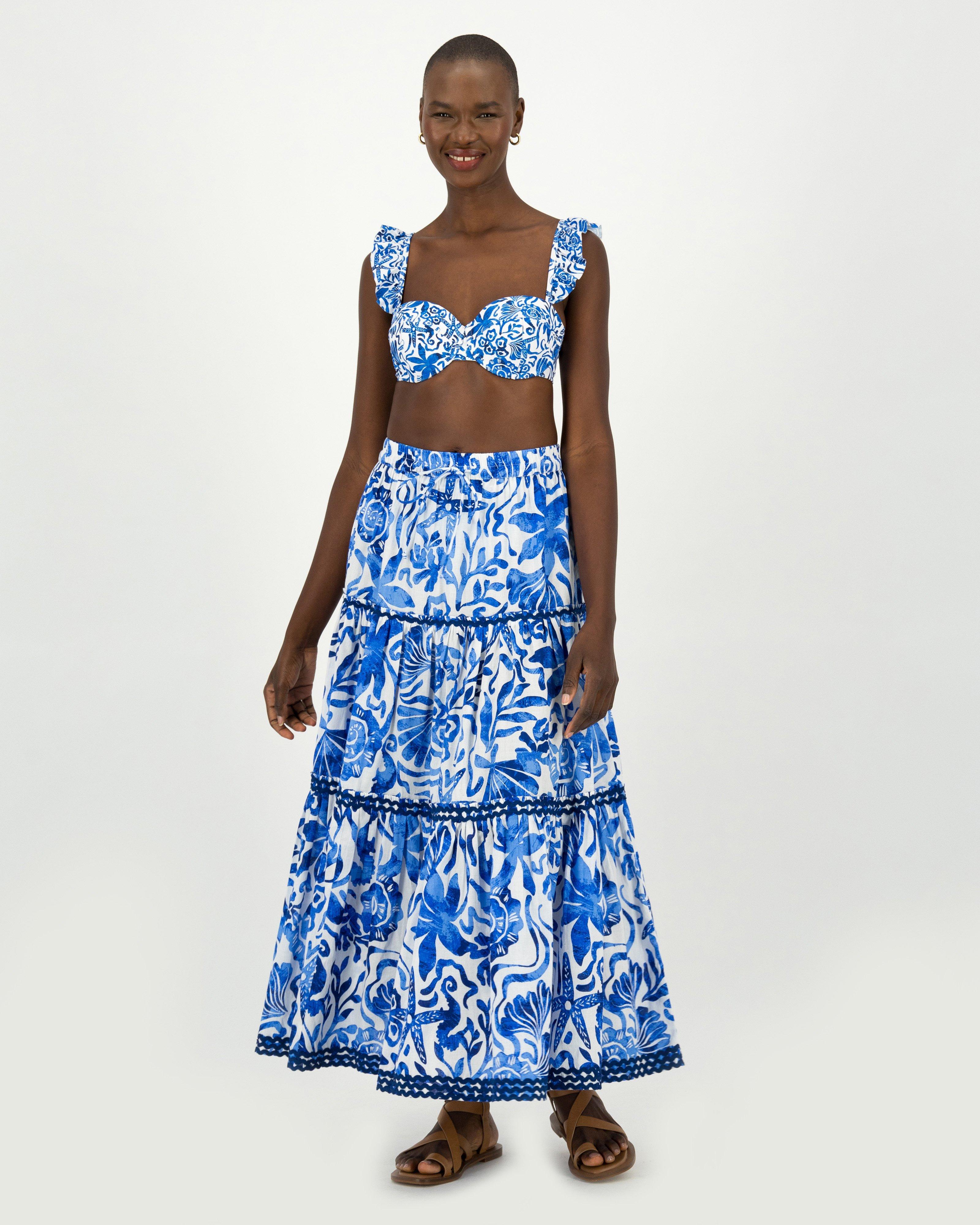 Rina Printed Ruffle Bikini Top -  Blue