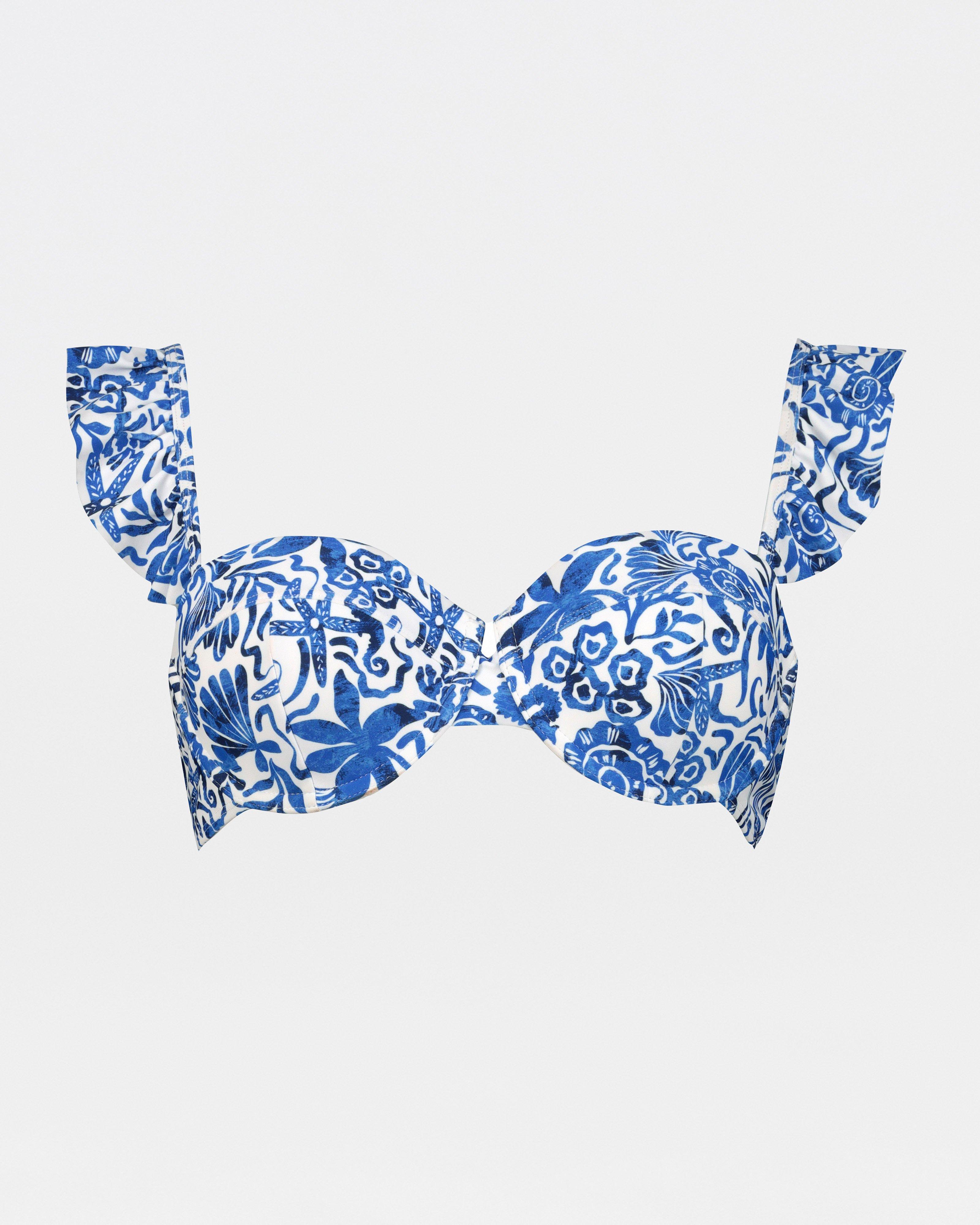 Rina Printed Ruffle Bikini Top -  Blue