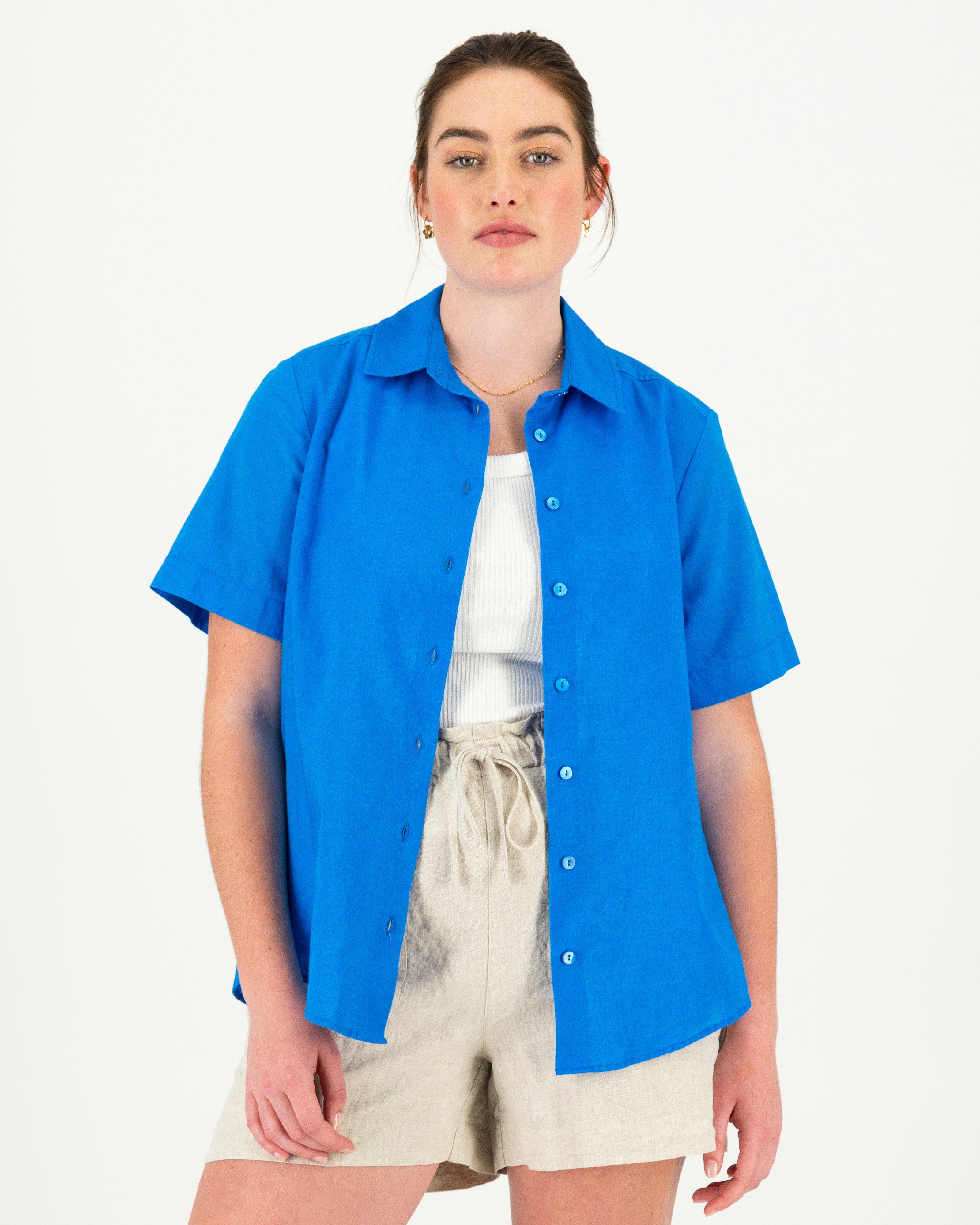 Women’s Alba Linen Blend Shirt -  Cobalt