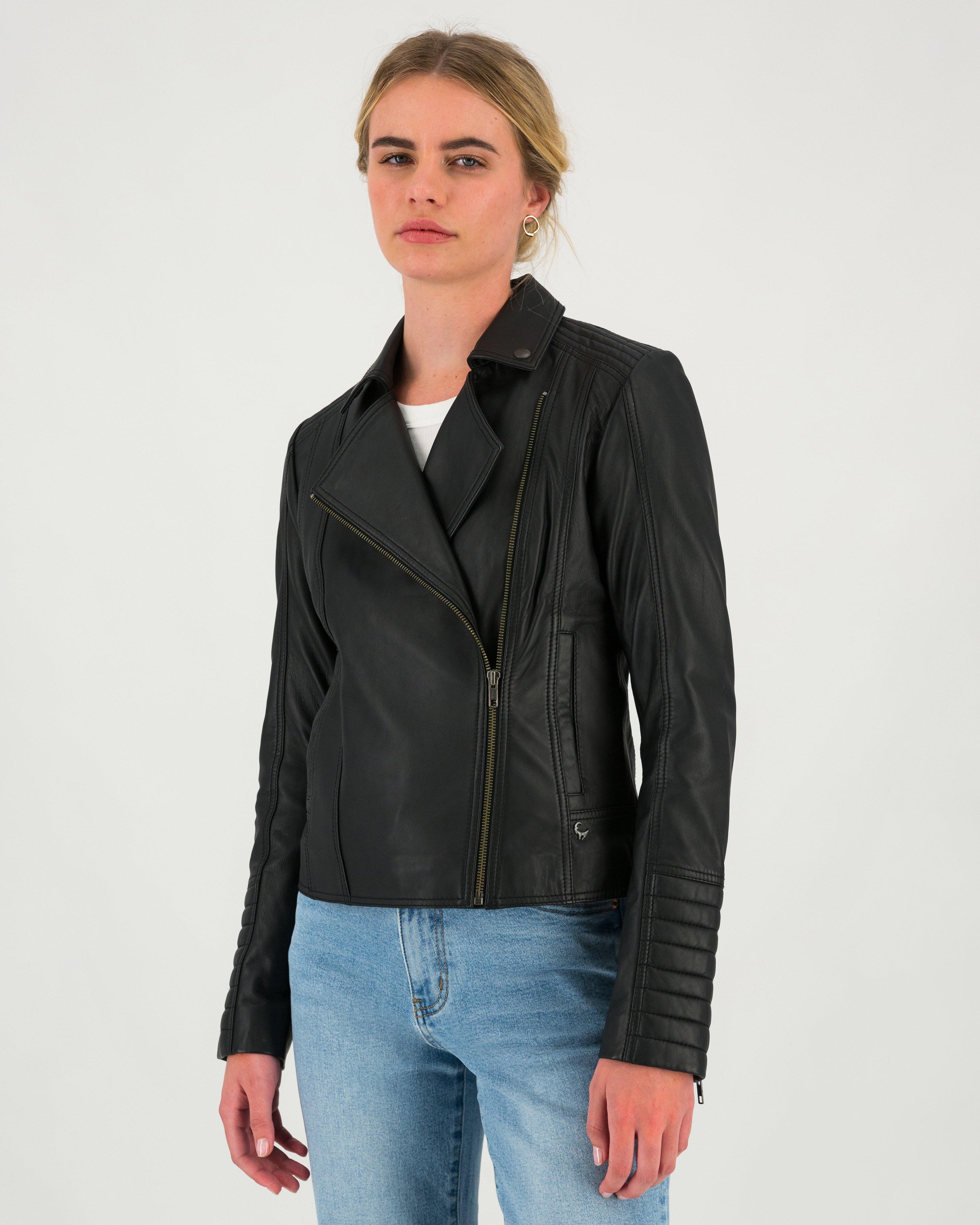 Women’s Tiana Leather Biker Jacket -  Black