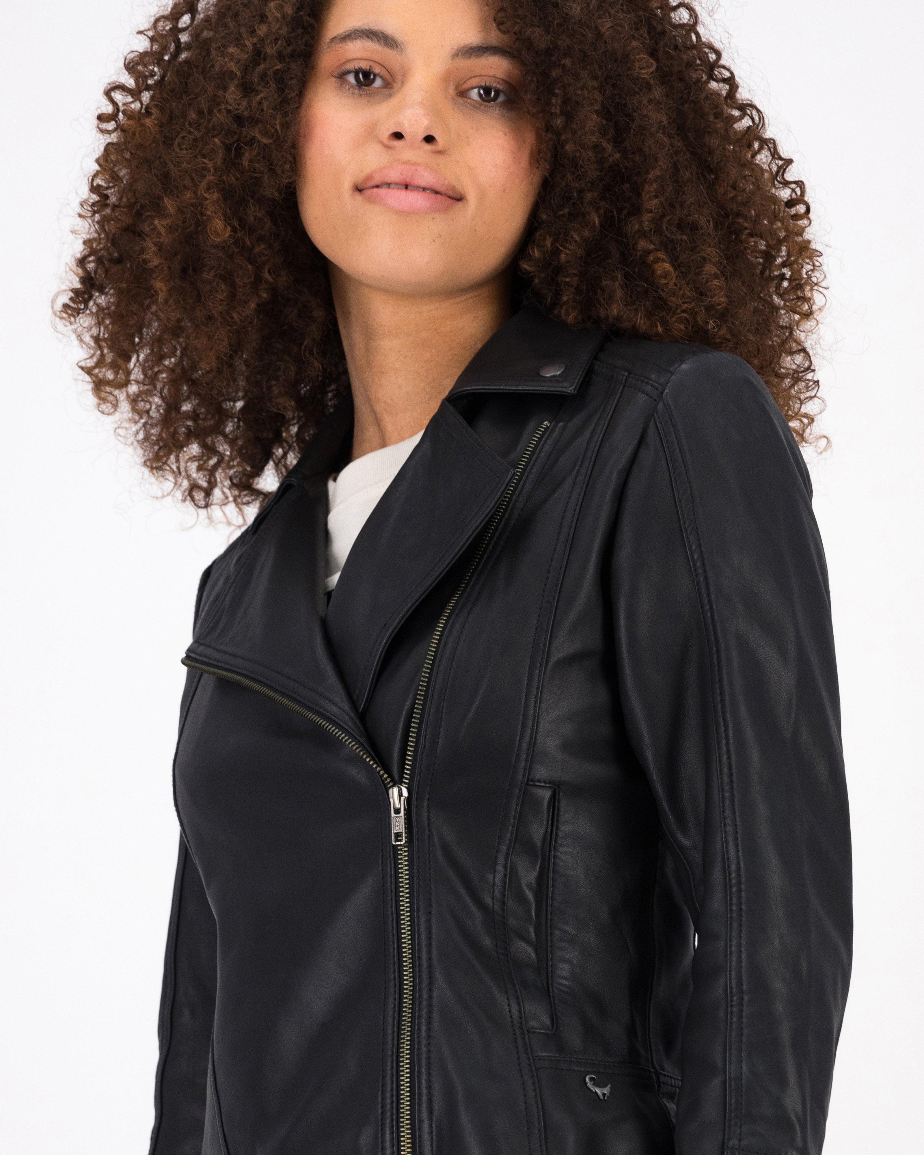 Women’s Tiana Leather Biker Jacket -  Black