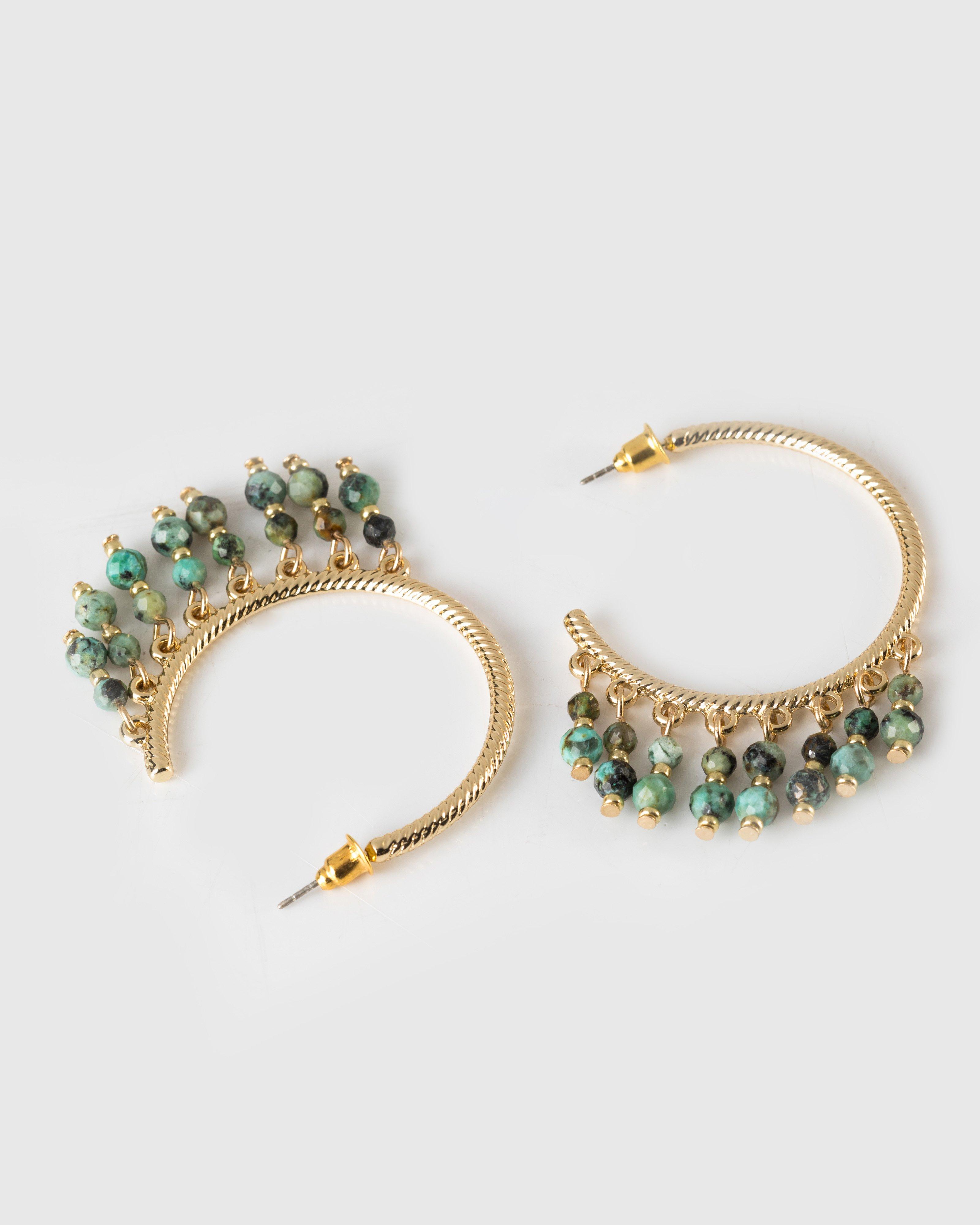 Women's Strand Beaded Hoop Earrings -  Green