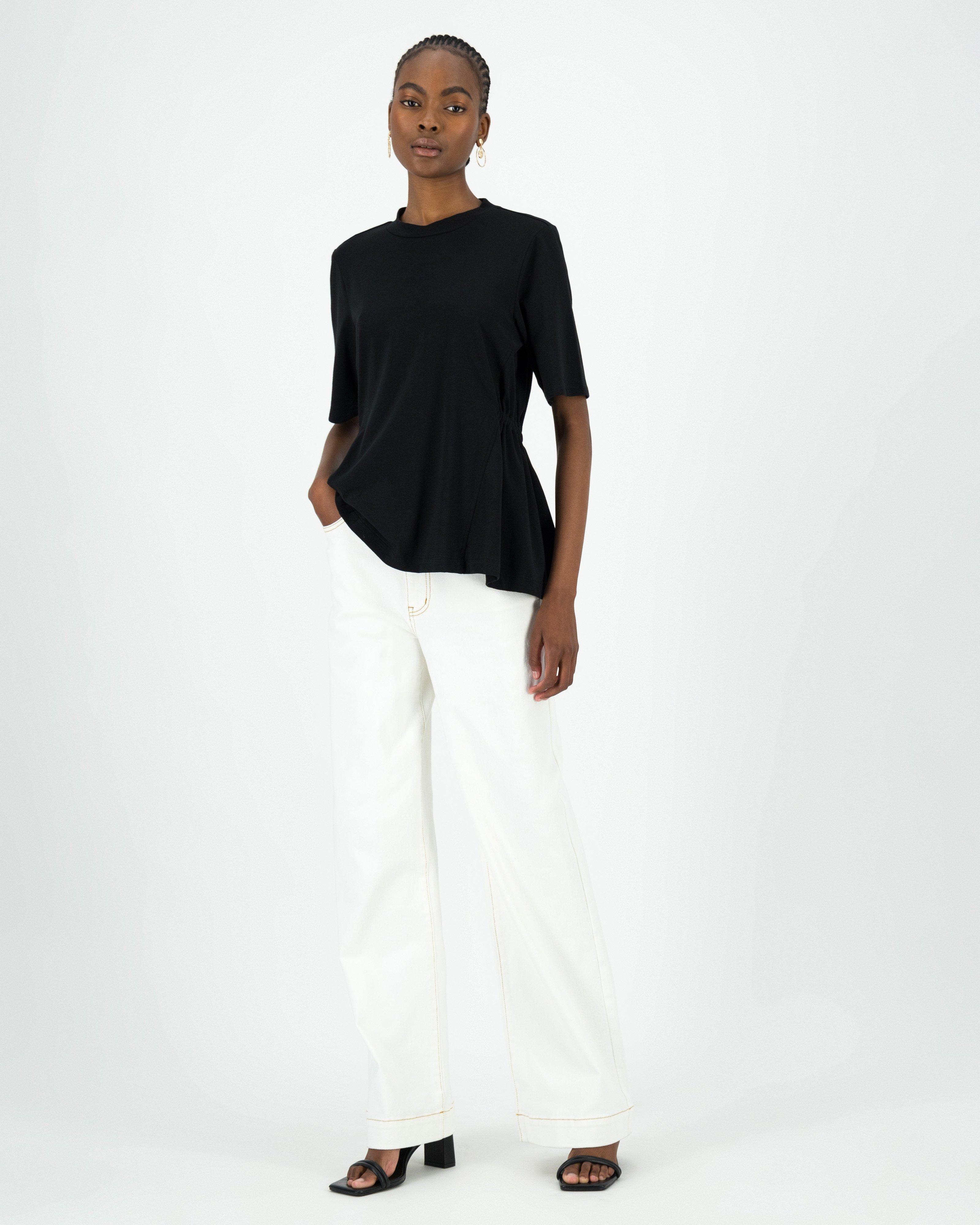 Ciara Ruched Detail Tee -  Black