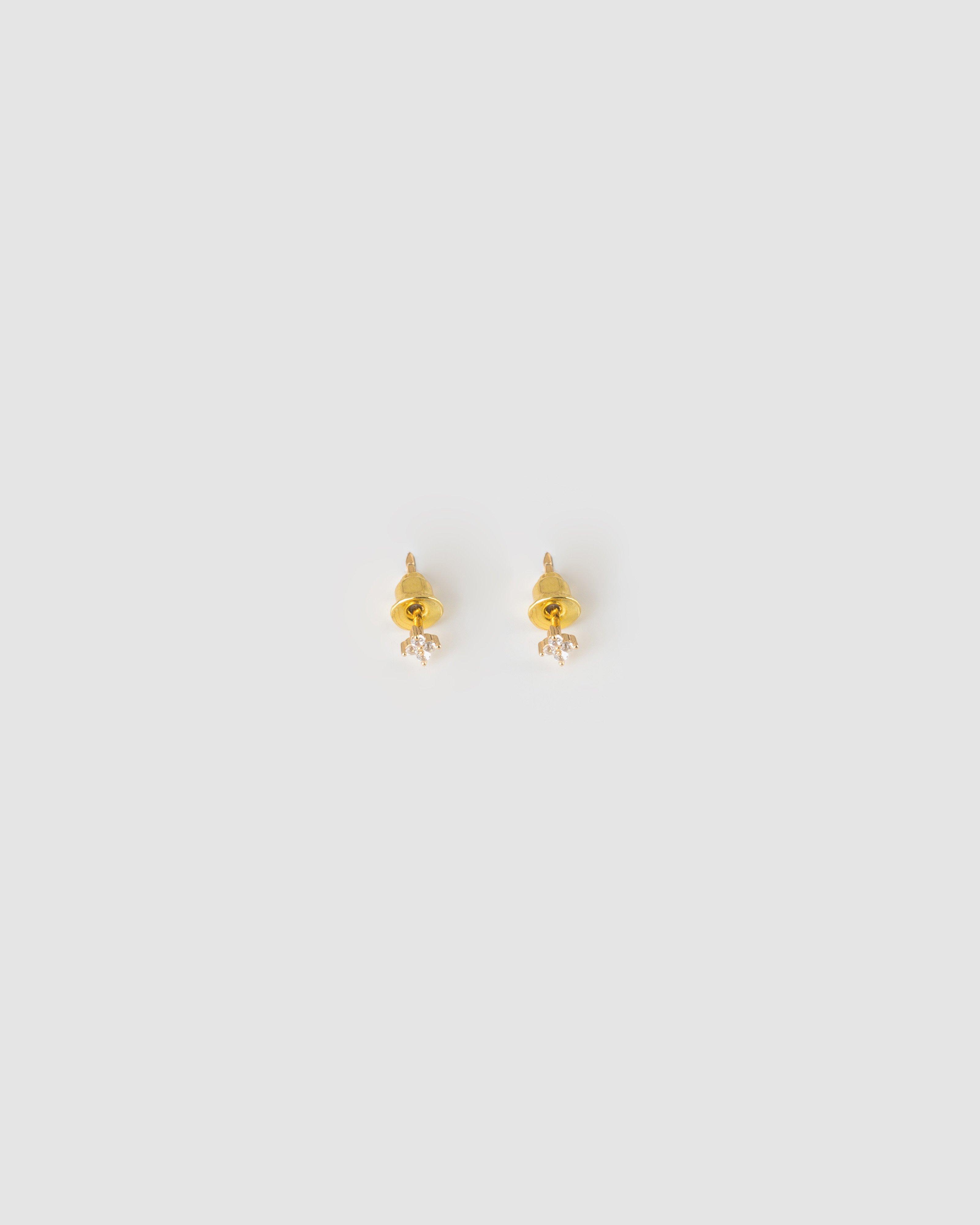 Sterling Silver Cubic Zirconia Stone Stud Earrings -  Gold