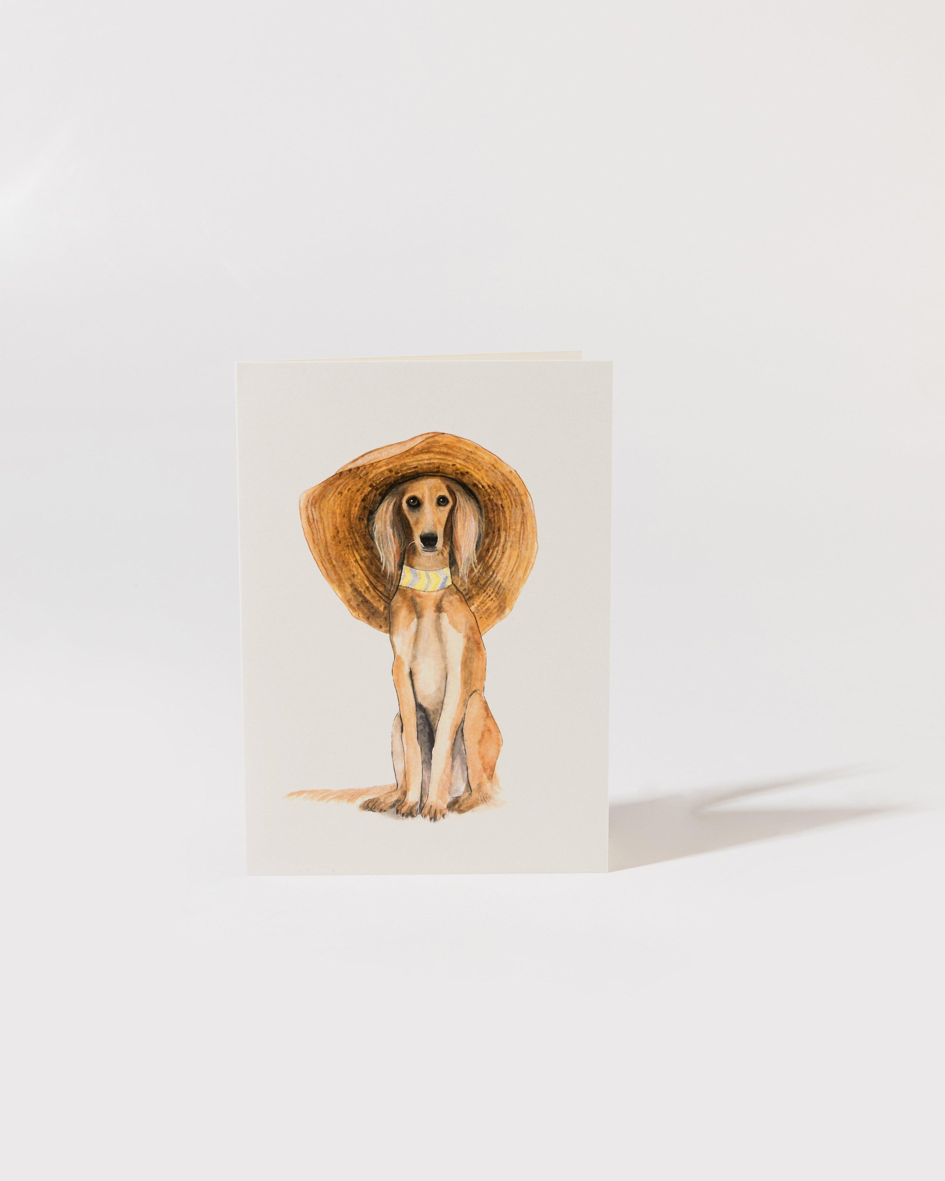 Hand-Painted Sun Hat Dog Card -  Assorted