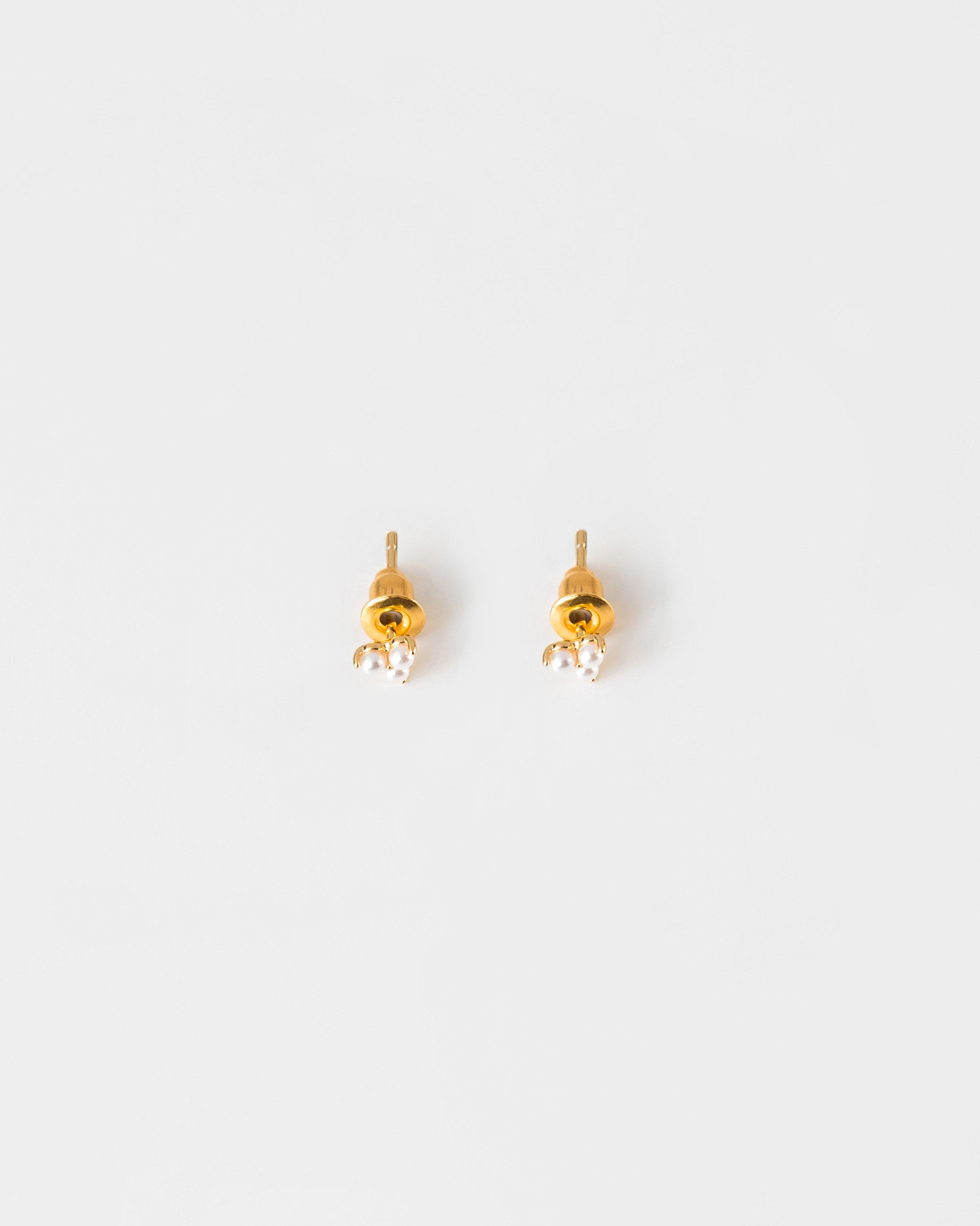 Sterling Silver Pearl Trio Stud Earrings -  Gold