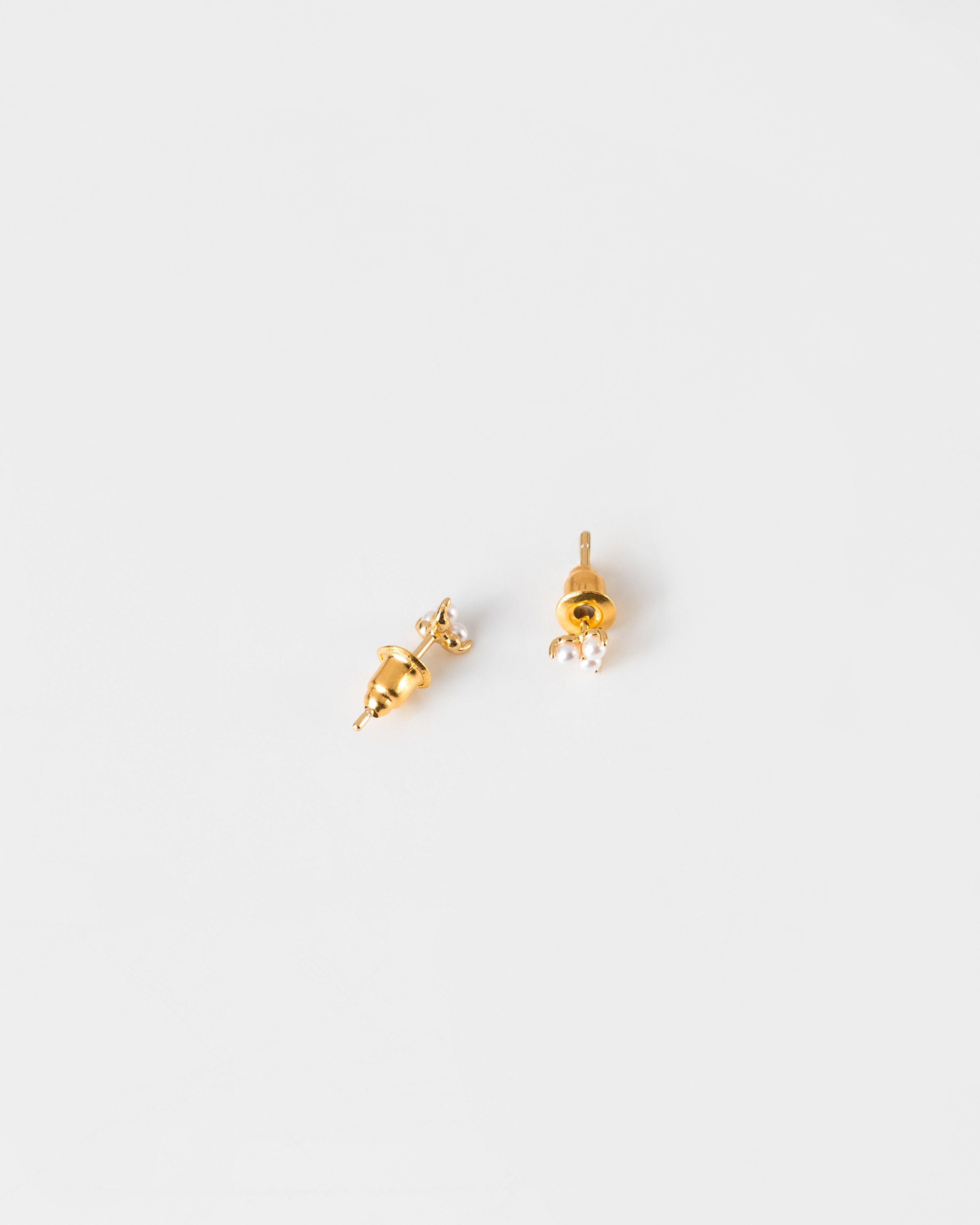 Sterling Silver Pearl Trio Stud Earrings -  Gold